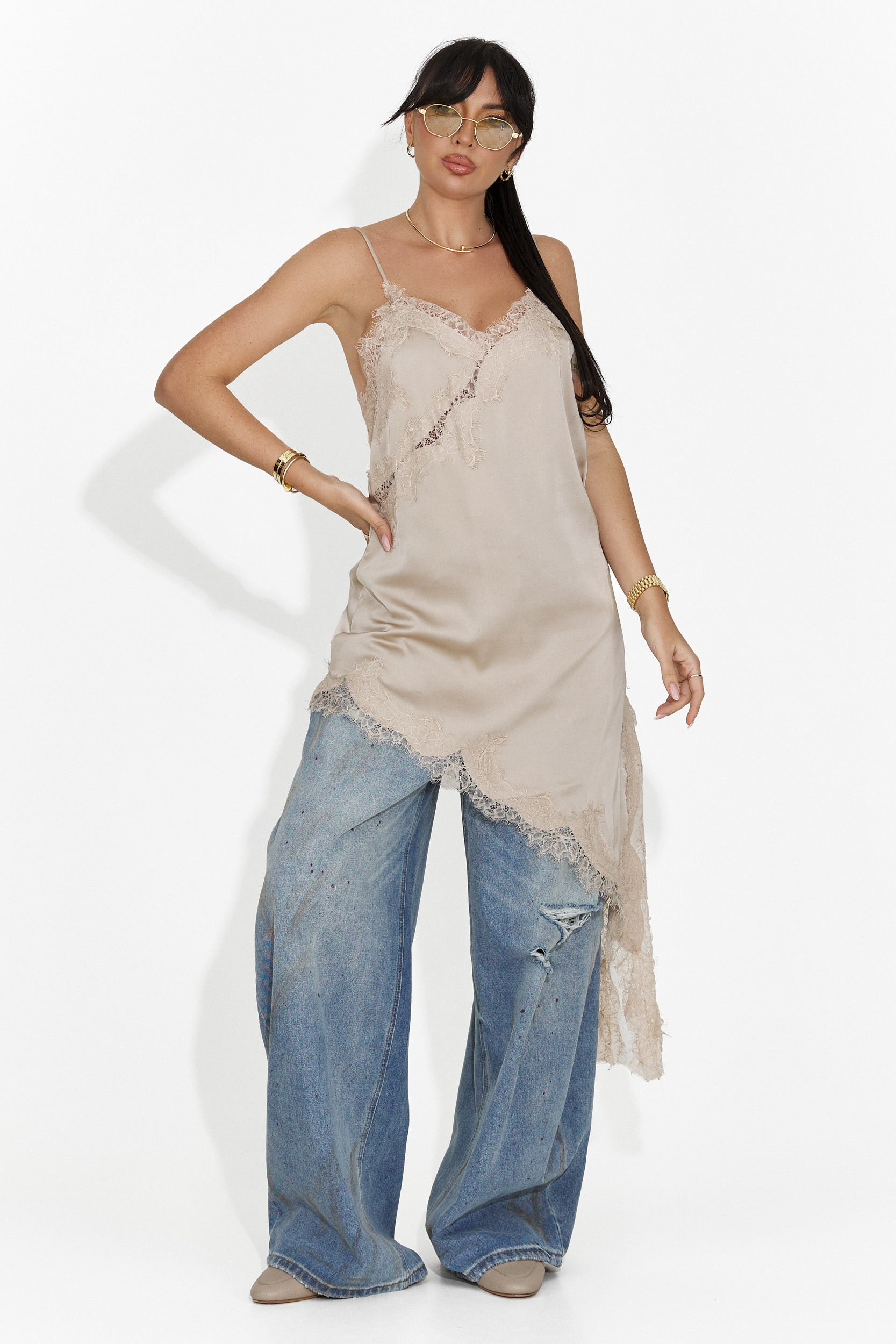 Krótkie Beżowe Sukienki Damskie Francisca Bogas