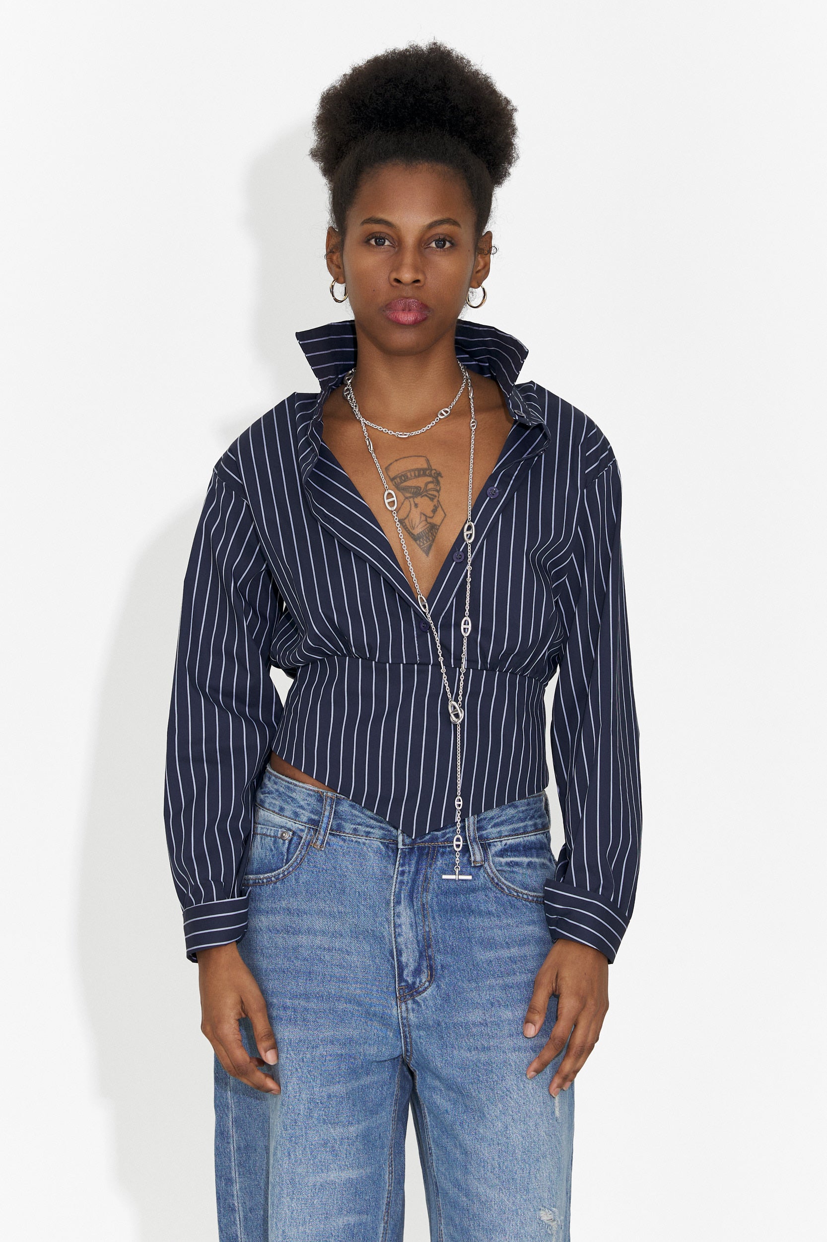 Elegancka Granatowa Koszula Damska Jolena Bogas