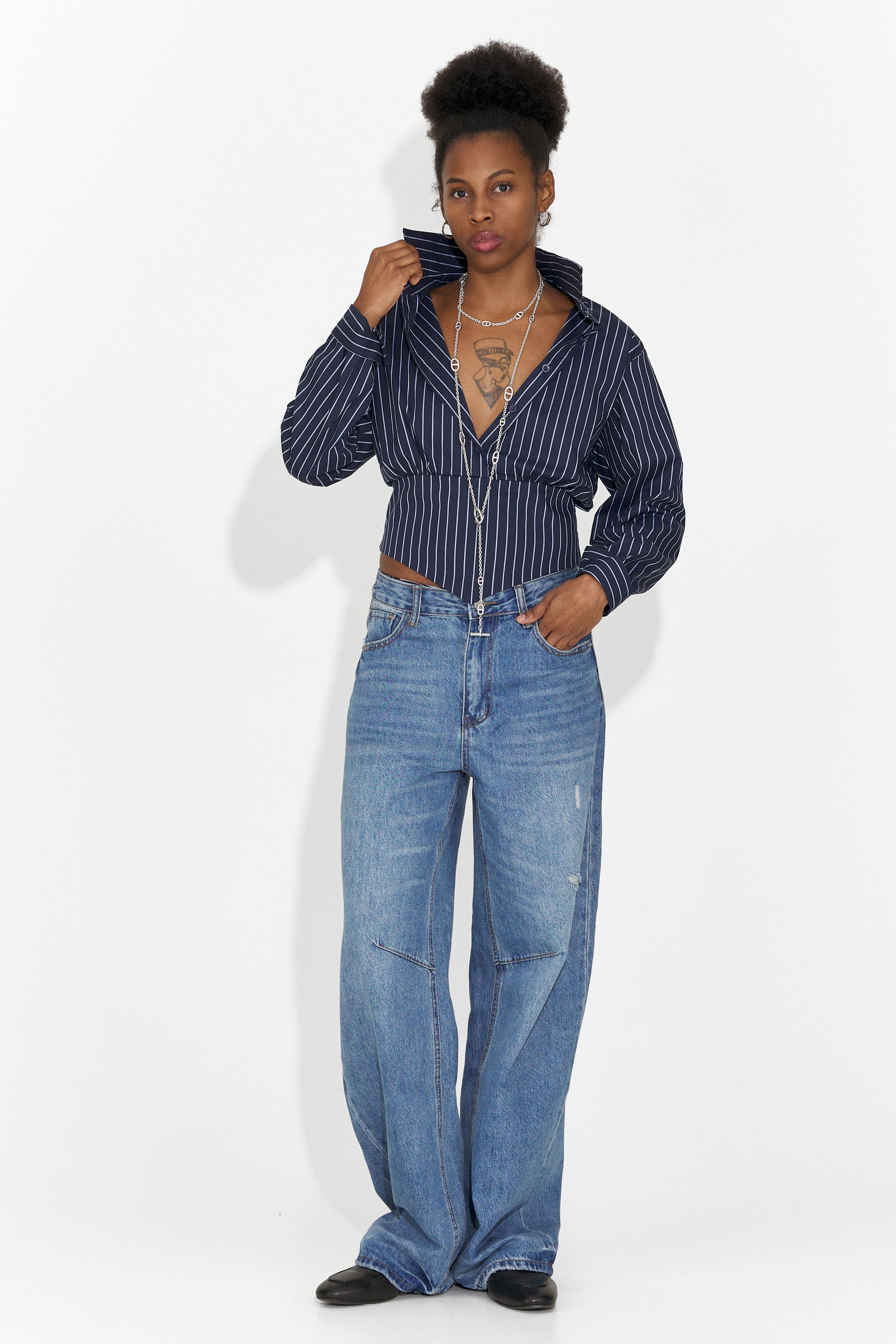 Elegancka Granatowa Koszula Damska Jolena Bogas