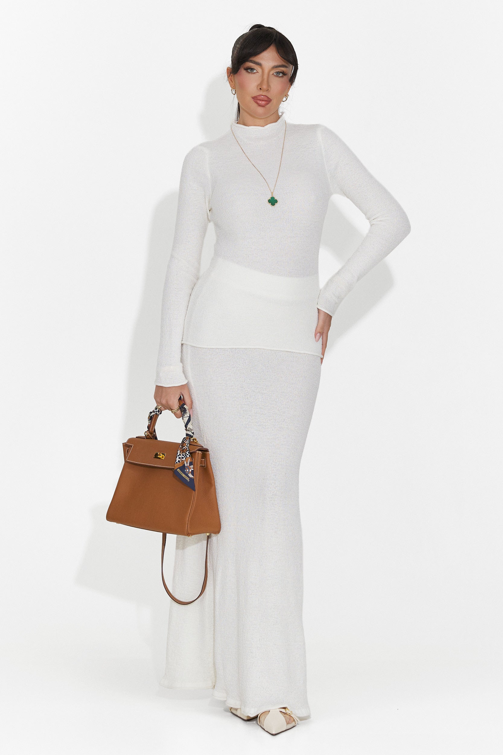 Biały, codzienny komplet z spódnicą Melonia Bogas