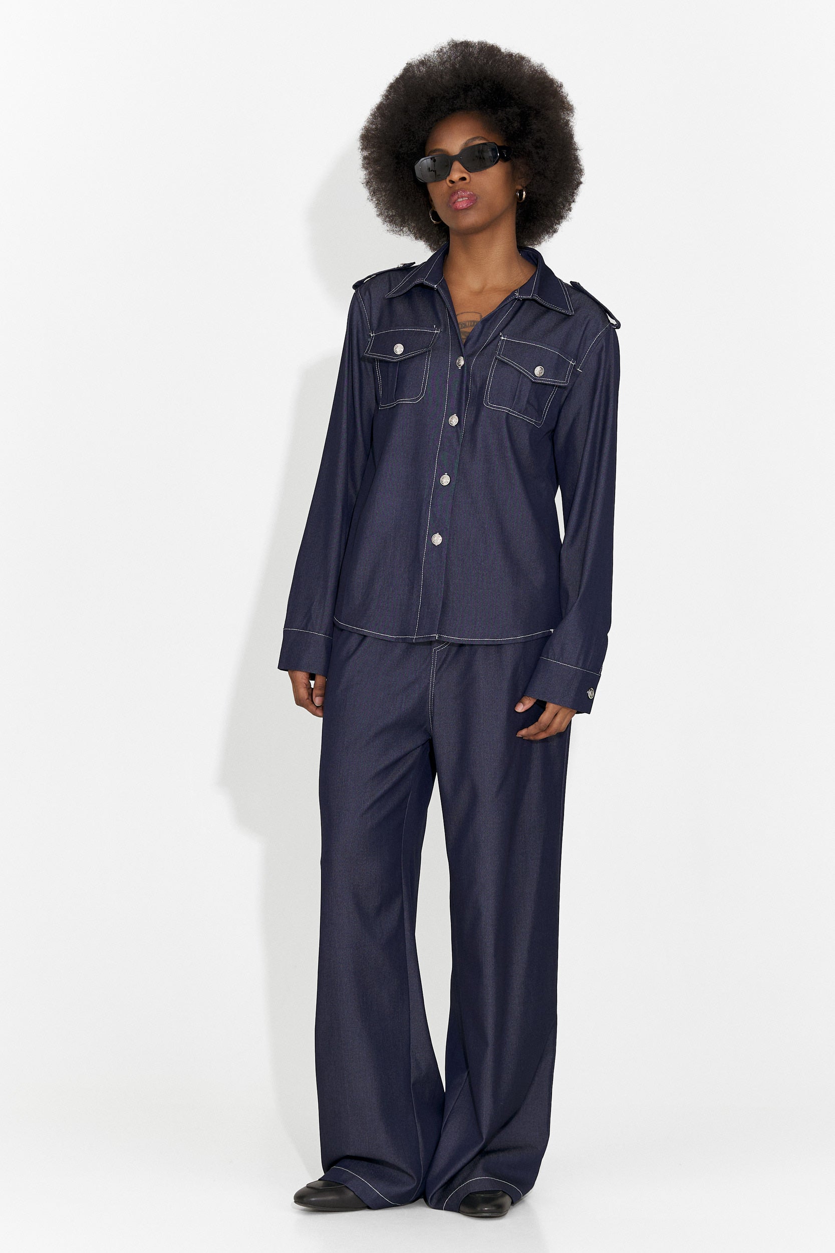 Granatowy, codzienny garnitur damski Vertija Bogas