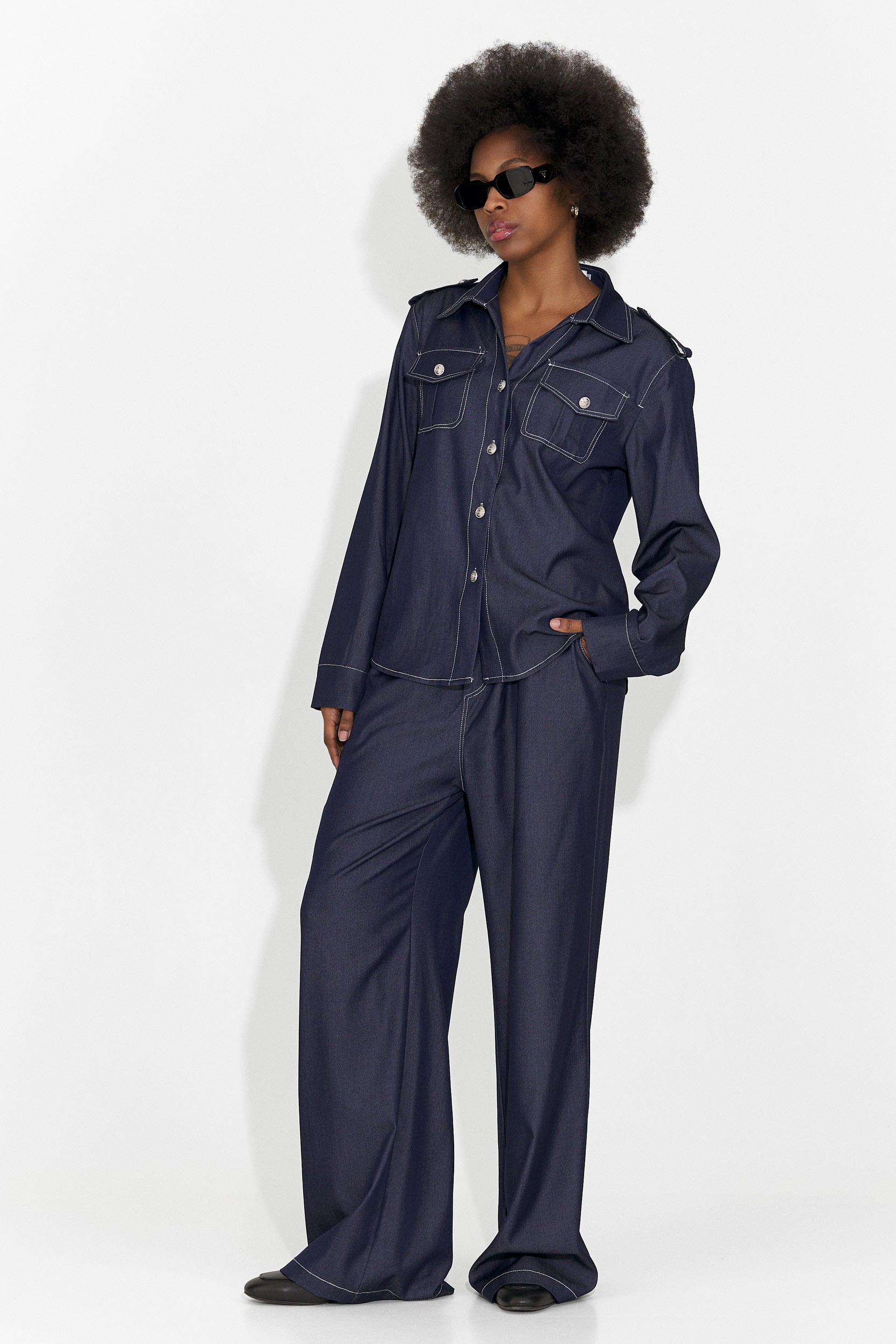 Granatowy, codzienny garnitur damski Vertija Bogas