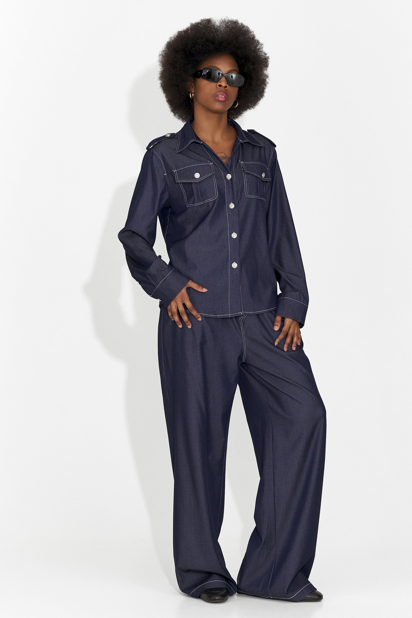 Granatowy, codzienny garnitur damski Vertija Bogas