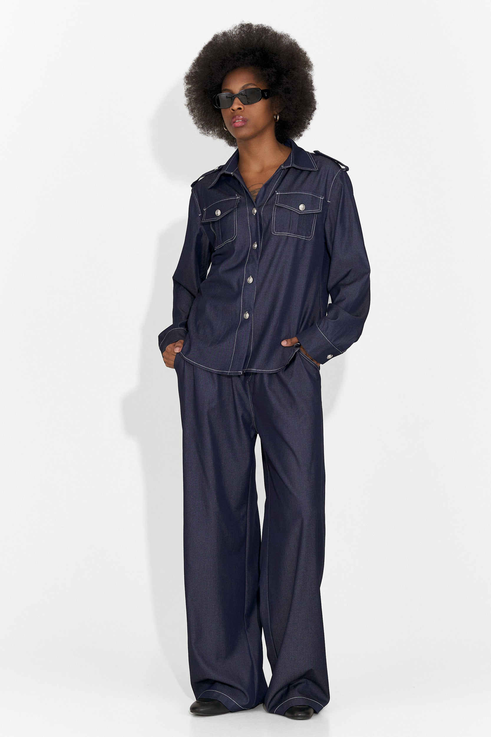 Granatowy, codzienny garnitur damski Vertija Bogas