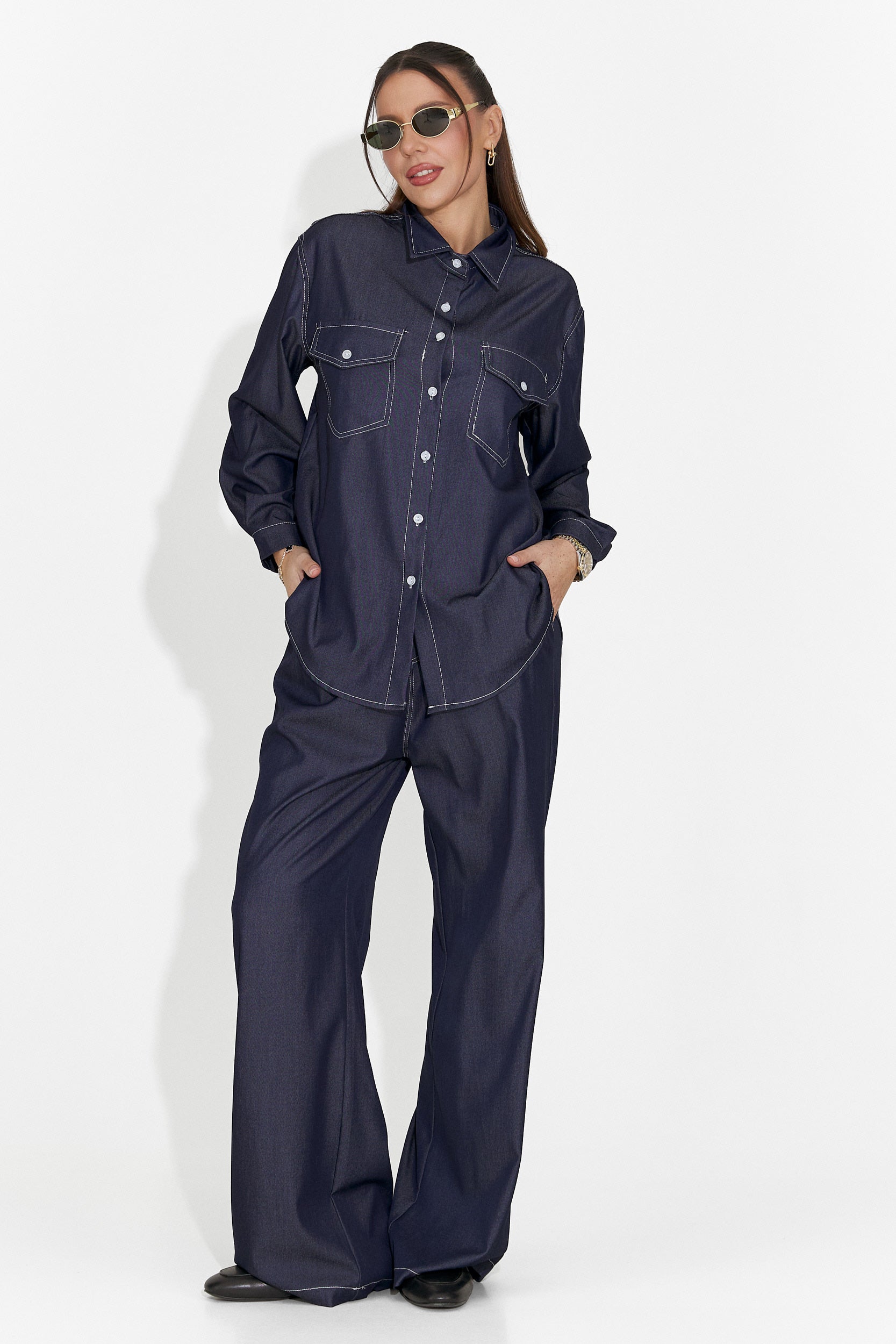 Granatowy, codzienny garnitur damski Zunaira Bogas