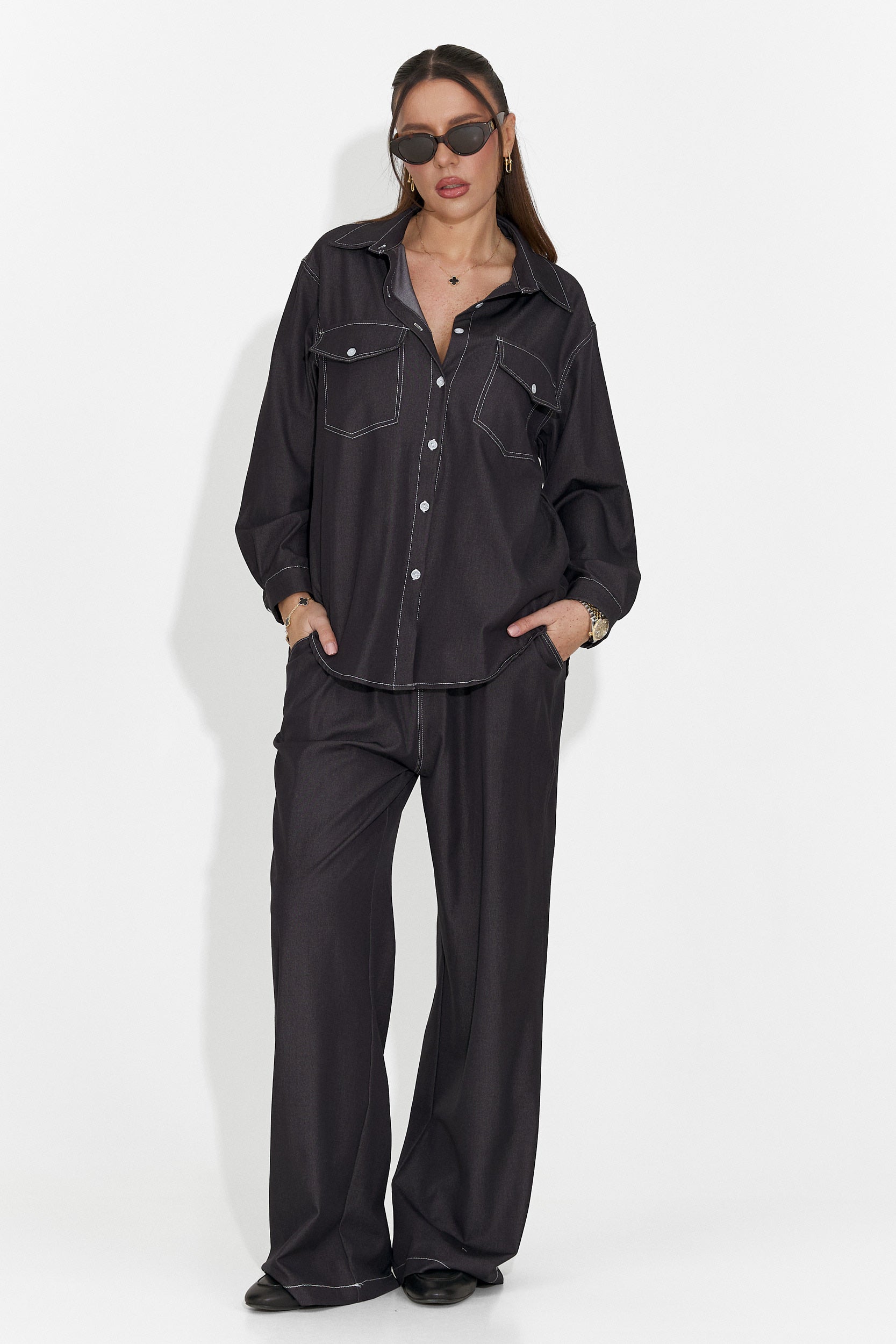 Czarny, codzienny garnitur damski Zunaira Bogas