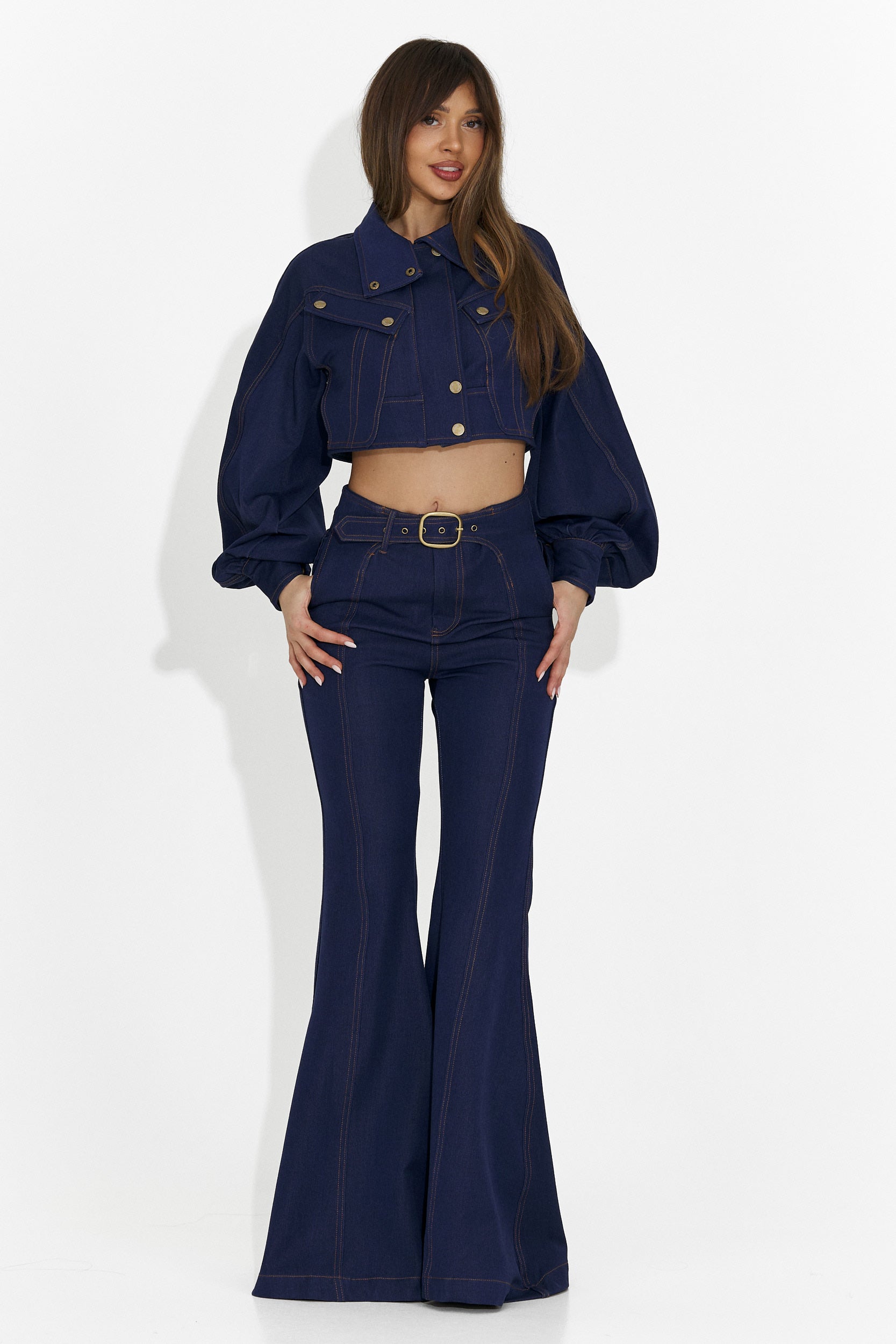 Kobiecy garnitur Kimala Bogas: spodnie + niebieska marynarka