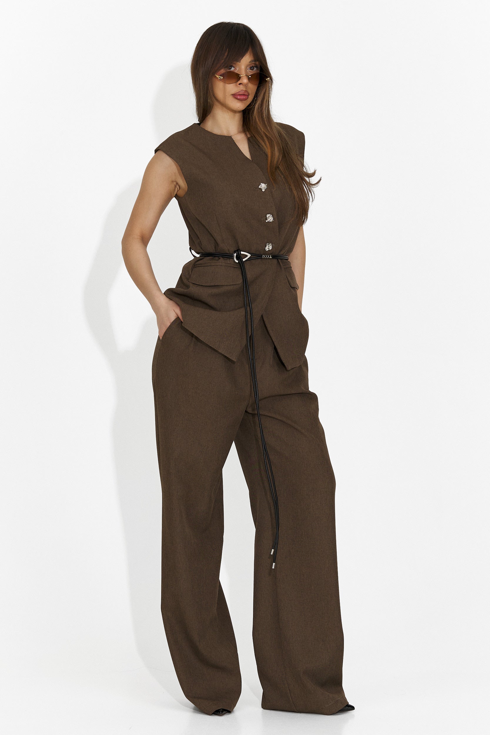 Kamizelka damski garnitur Avilma Bogas + brązowe spodnie