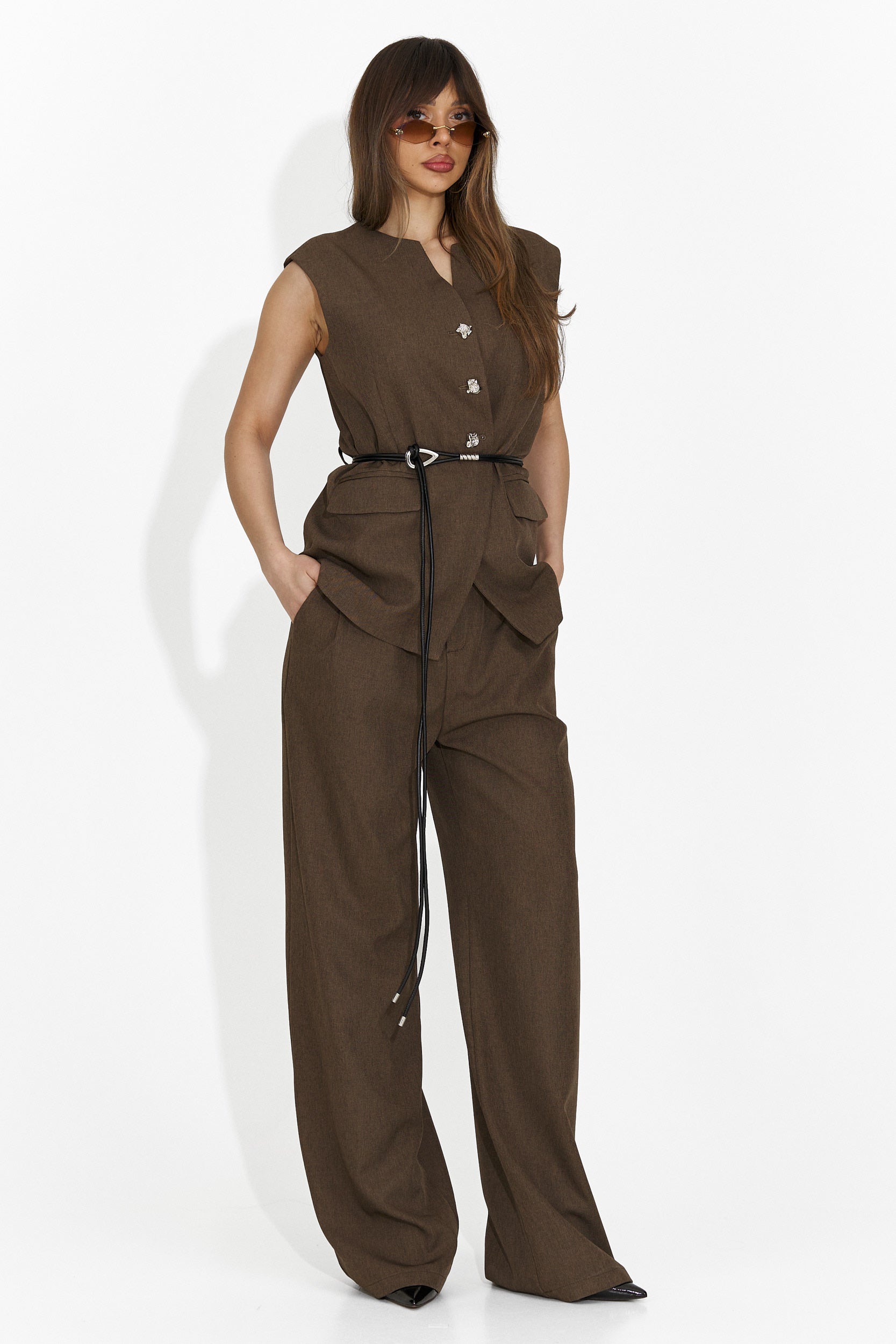 Kamizelka damski garnitur Avilma Bogas + brązowe spodnie