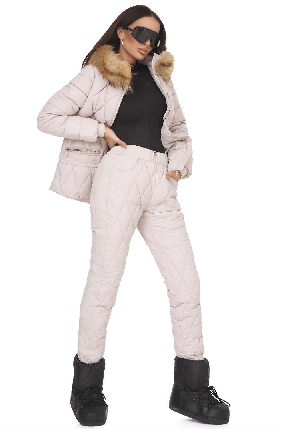 Beżowy zimowy płaszcz damski Zemidea Bogas