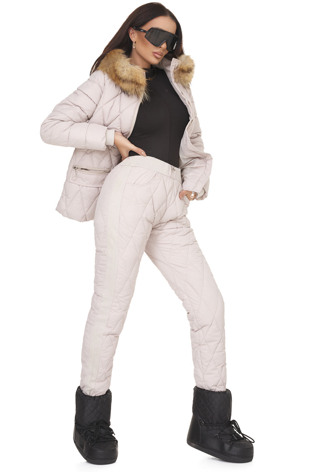 Beżowy zimowy płaszcz damski Zemidea Bogas