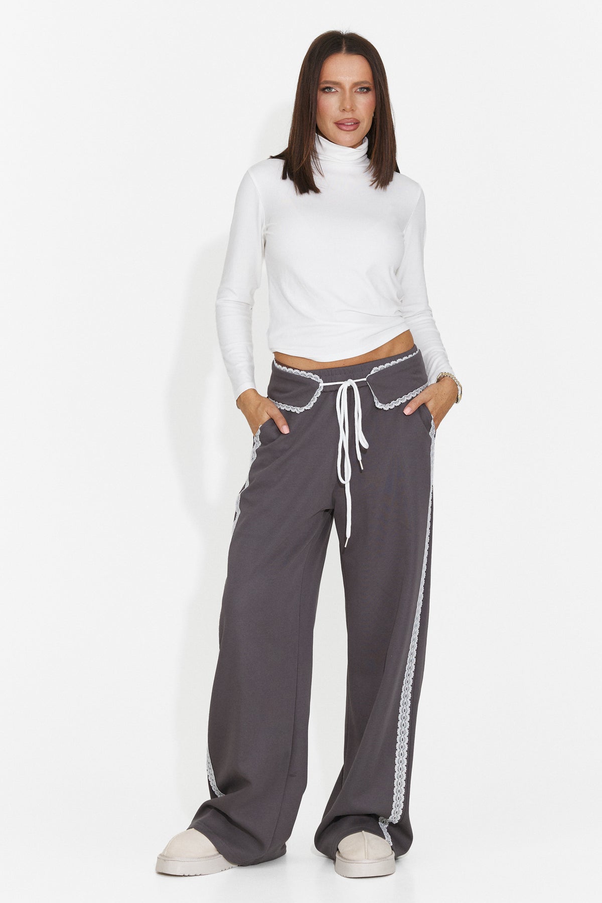 Pantaloni casual gri antracit Nulenoa Bogas