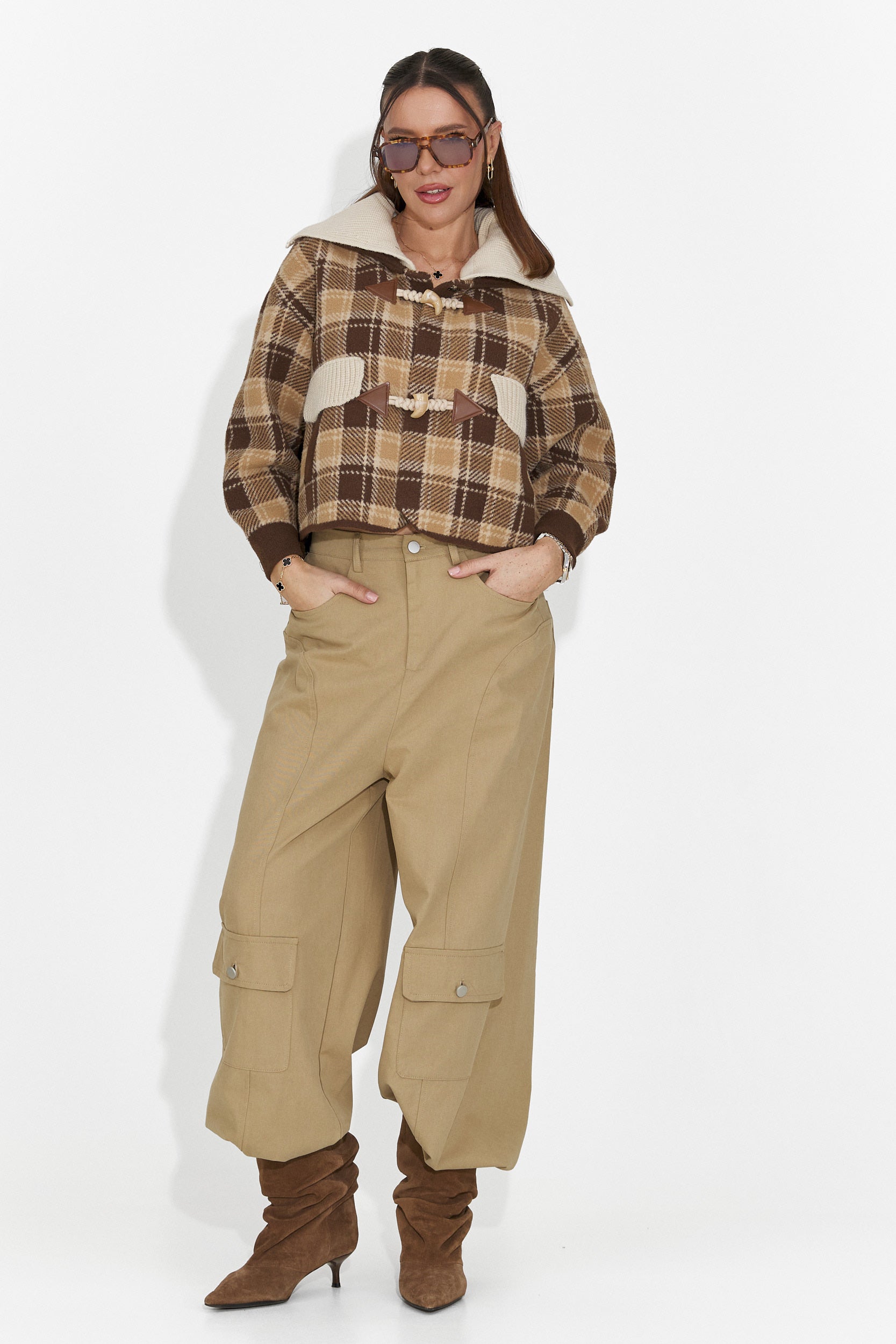 Luźne brązowe spodnie dla kobiet Nederia Bogas