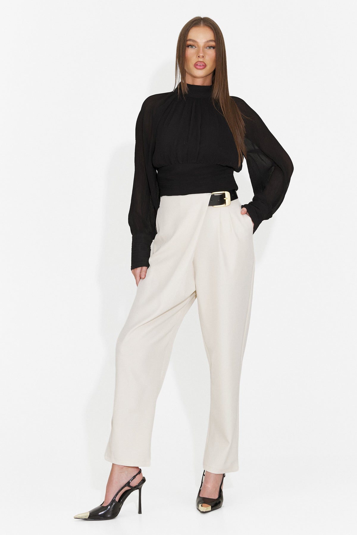Pantaloni eleganti crem Hanoriaria Bogas