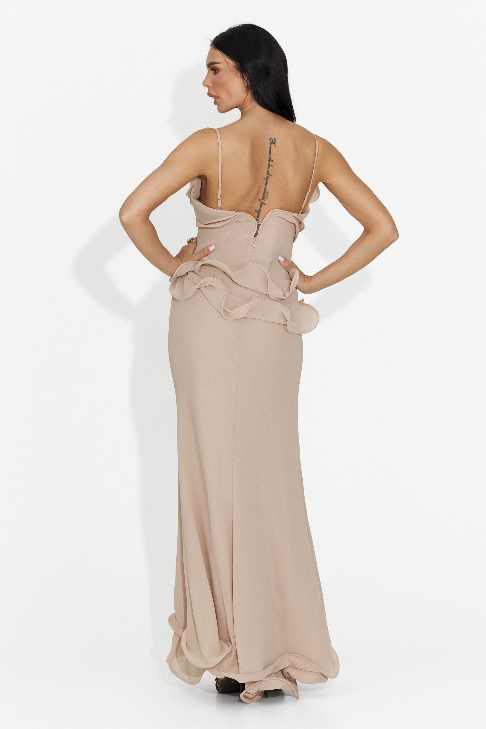 Rochie dama lunga bej Flary Bogas