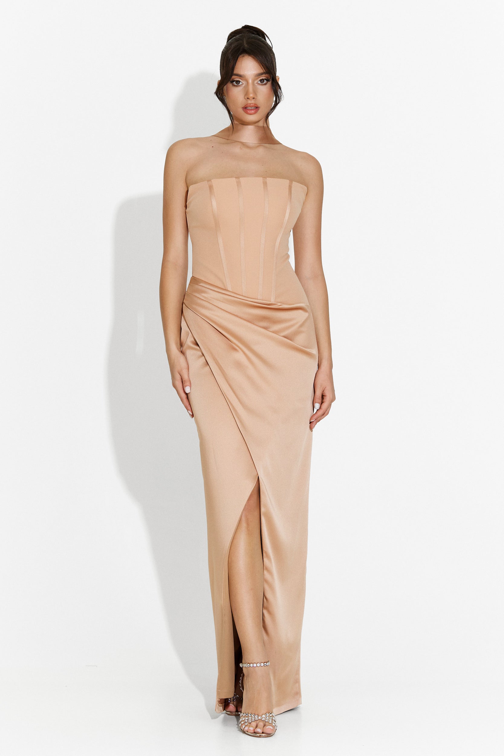 Długa beżowa sukienka damska Kerya Bogas