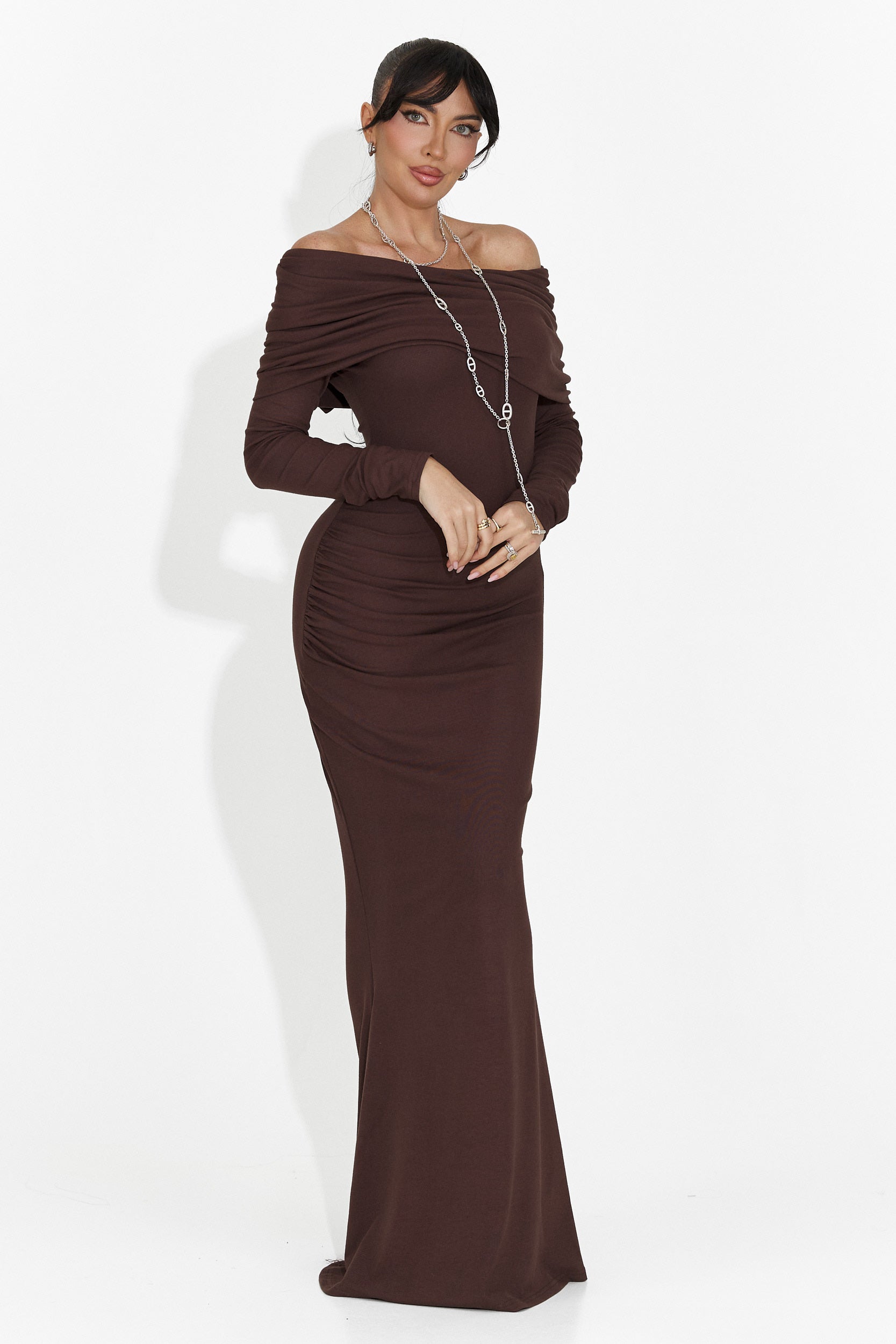 Długa Brązowa Sukienka Damska Briania Bogas