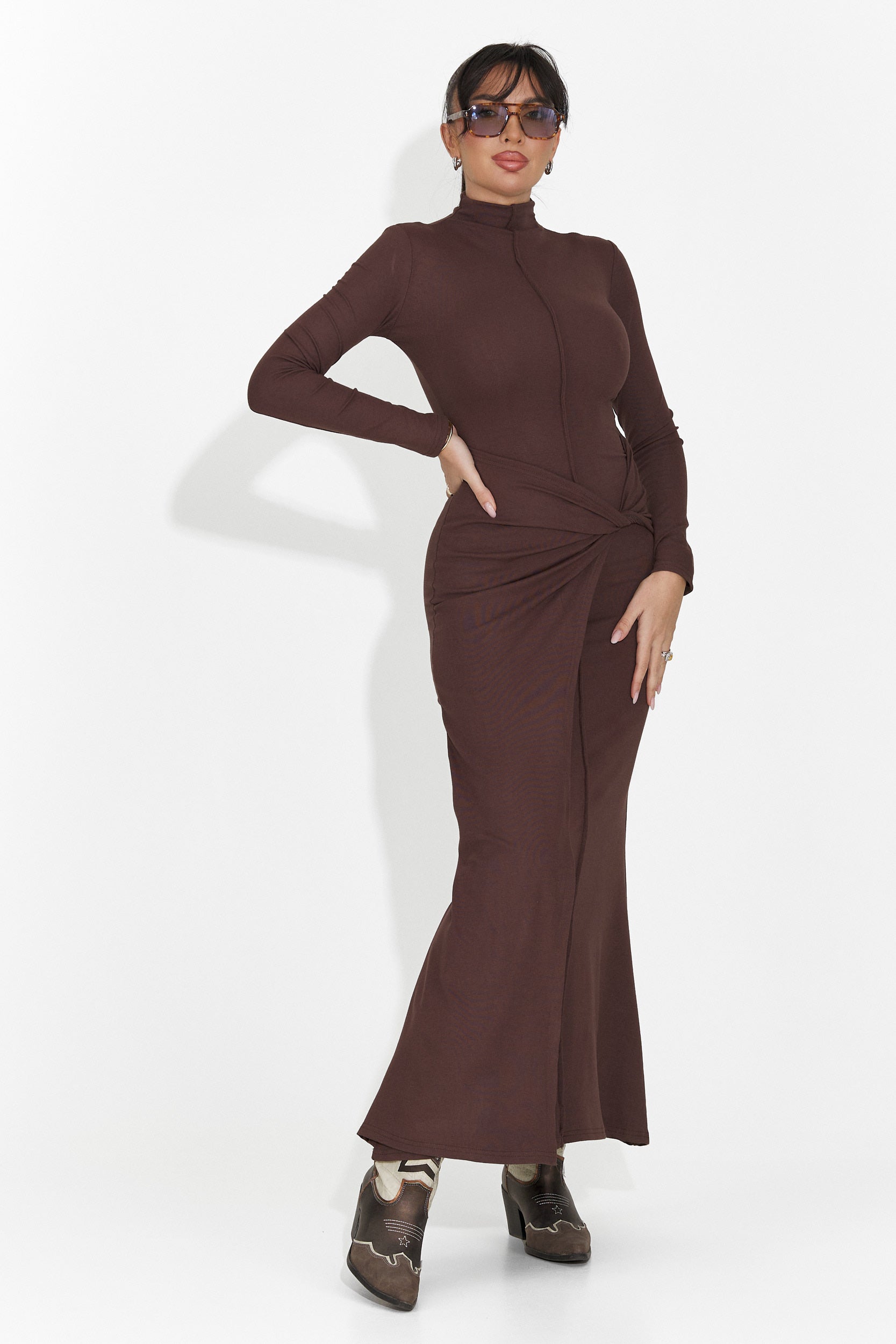 Długa Brązowa Sukienka dla Pań Sharita Bogas