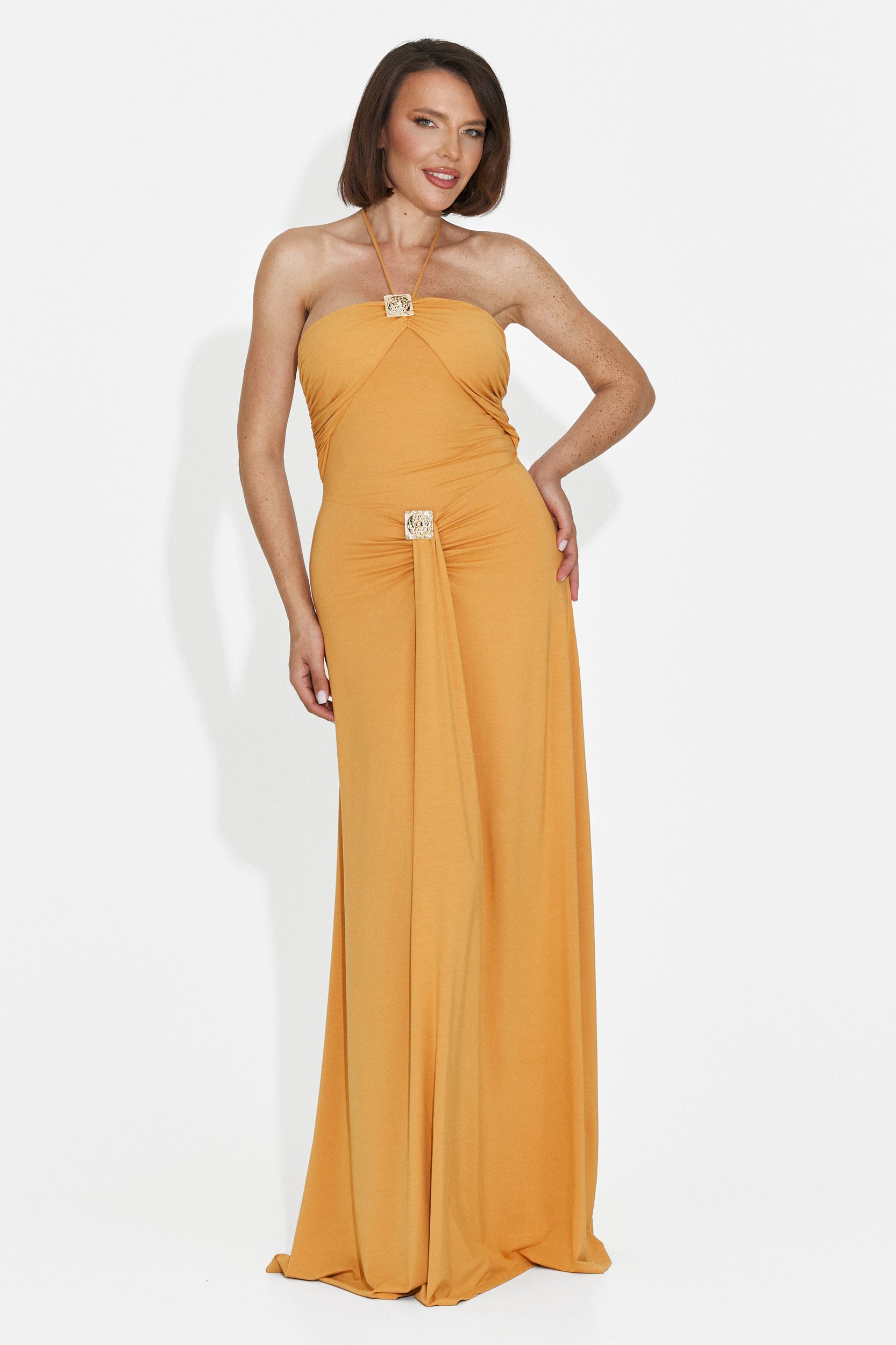 Rochie dama lunga portocalie Helene Bogas