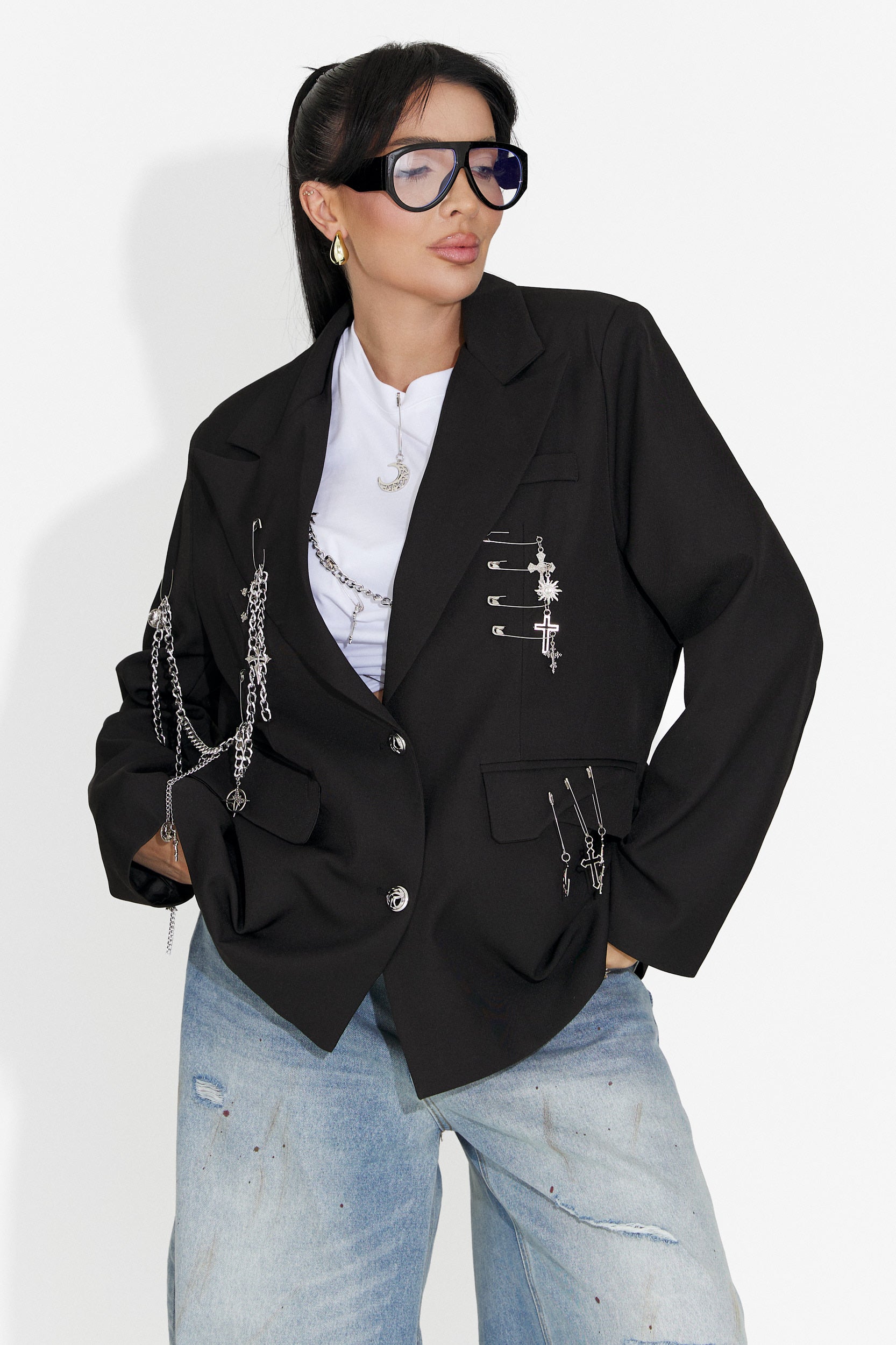 Elegancki czarny damski żakiet Amaranda Bogas