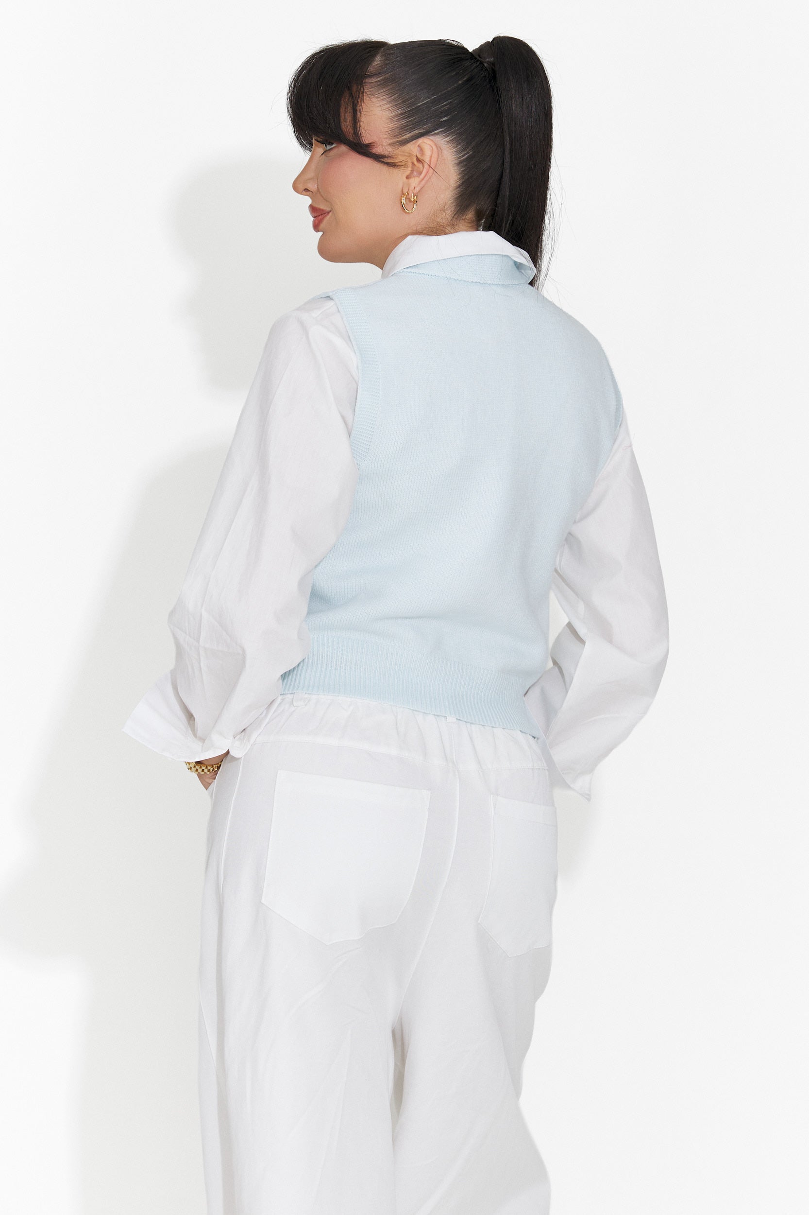 Zestaw 3 części koszula + kamizelka + niebieski krawat Tasiana