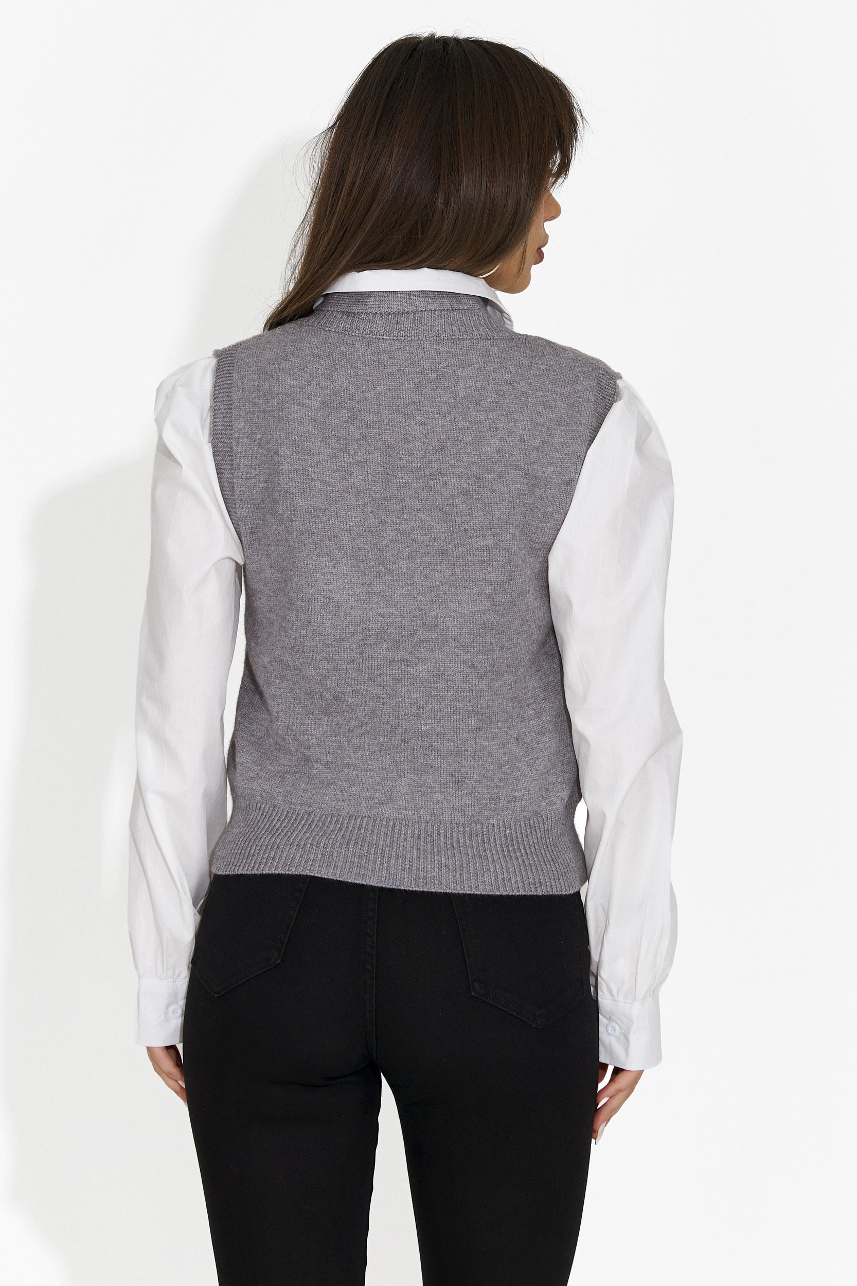 Zestaw dla kobiet 3 części koszula + kamizelka + szary krawat O