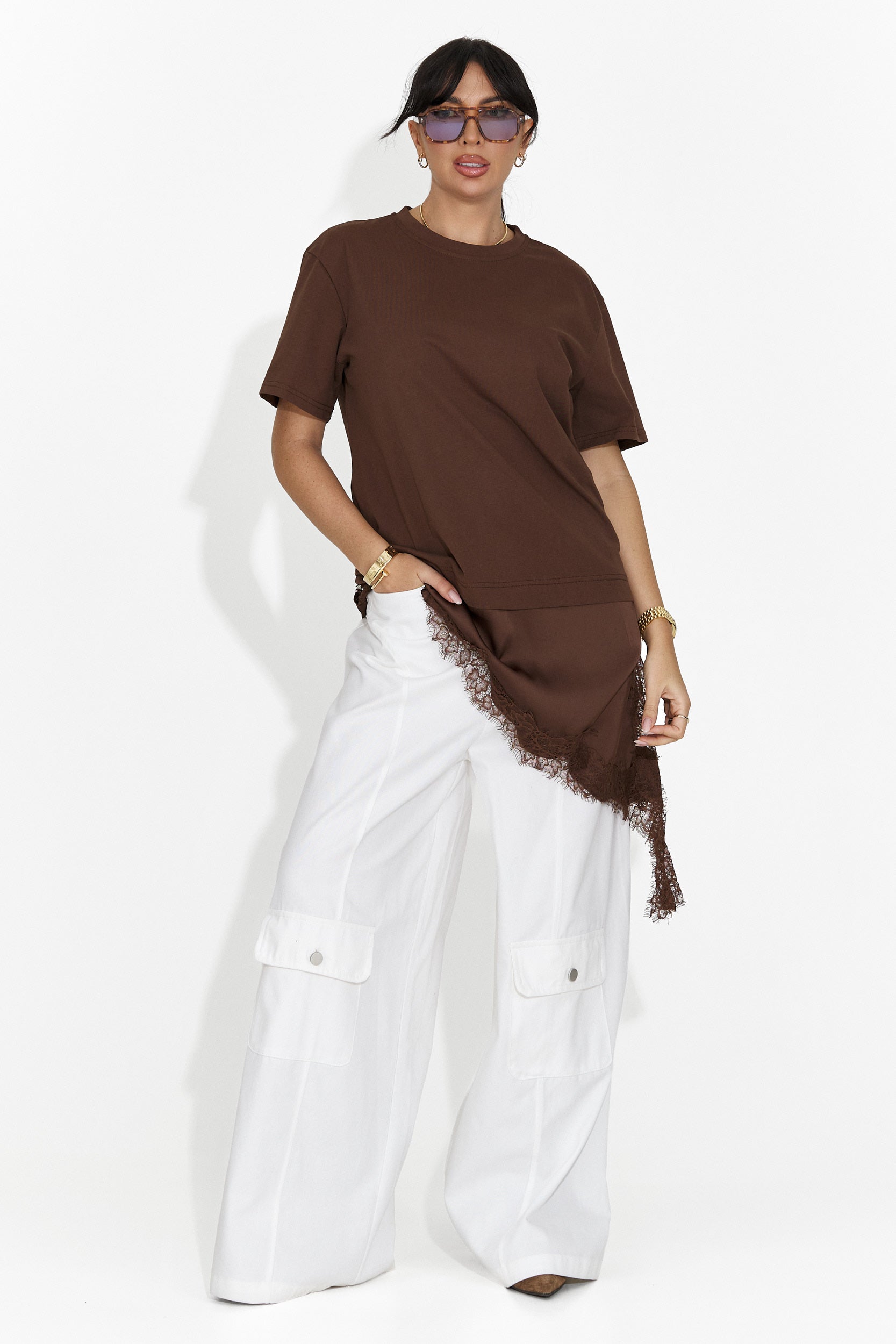 Arkana Bogas Casual Brązowy Damski T-shirt