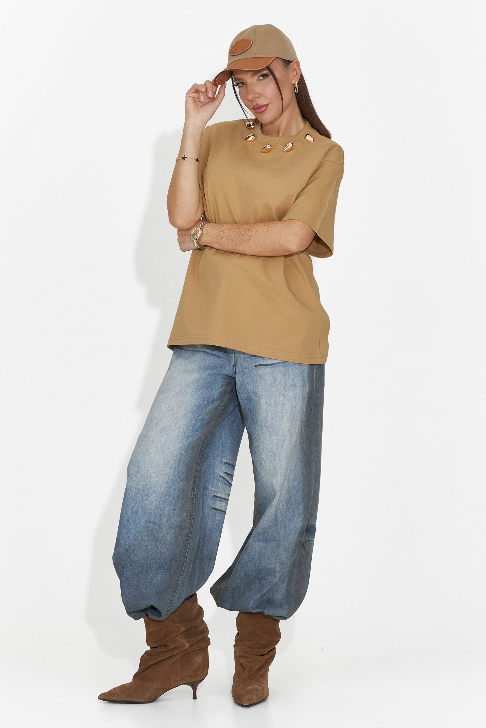 Cristelia Bogas Casualna Brązowa Damska Koszulka T-Shirt