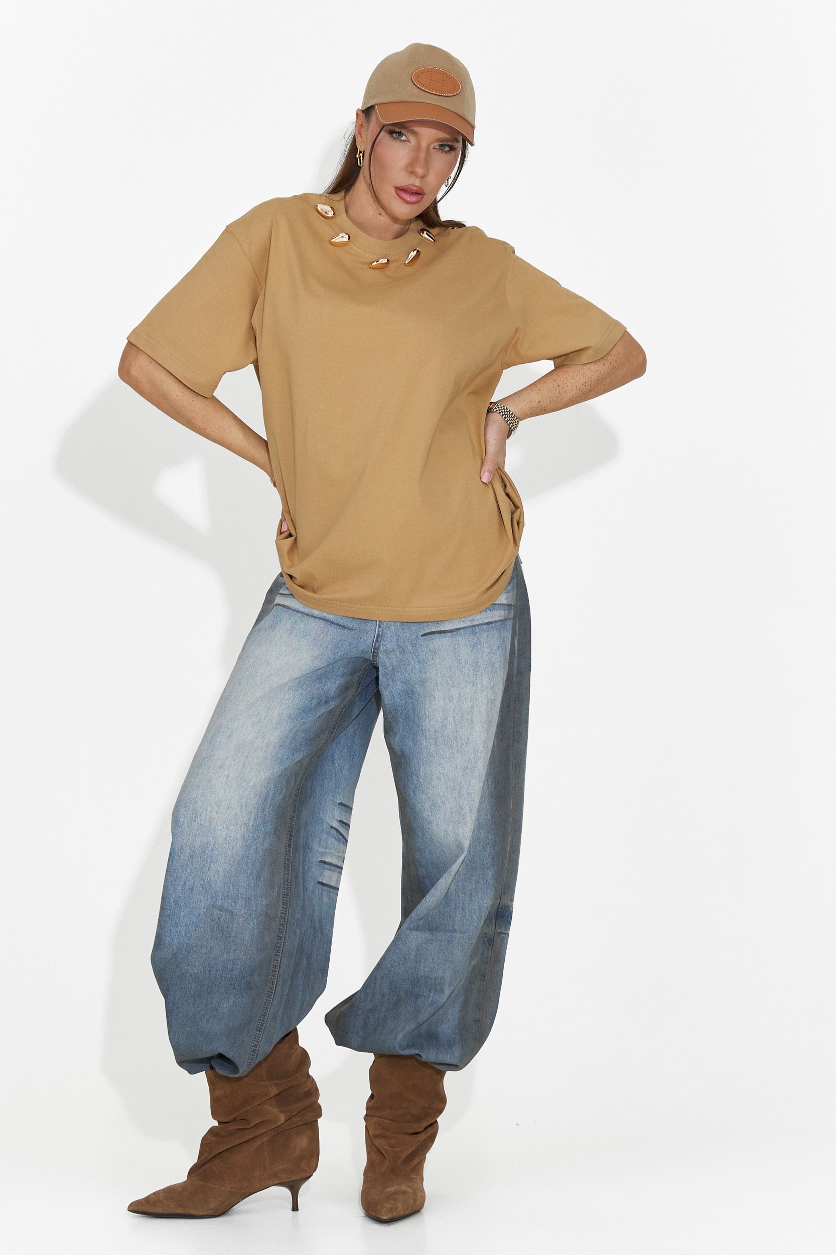 Cristelia Bogas Casualna Brązowa Damska Koszulka T-Shirt