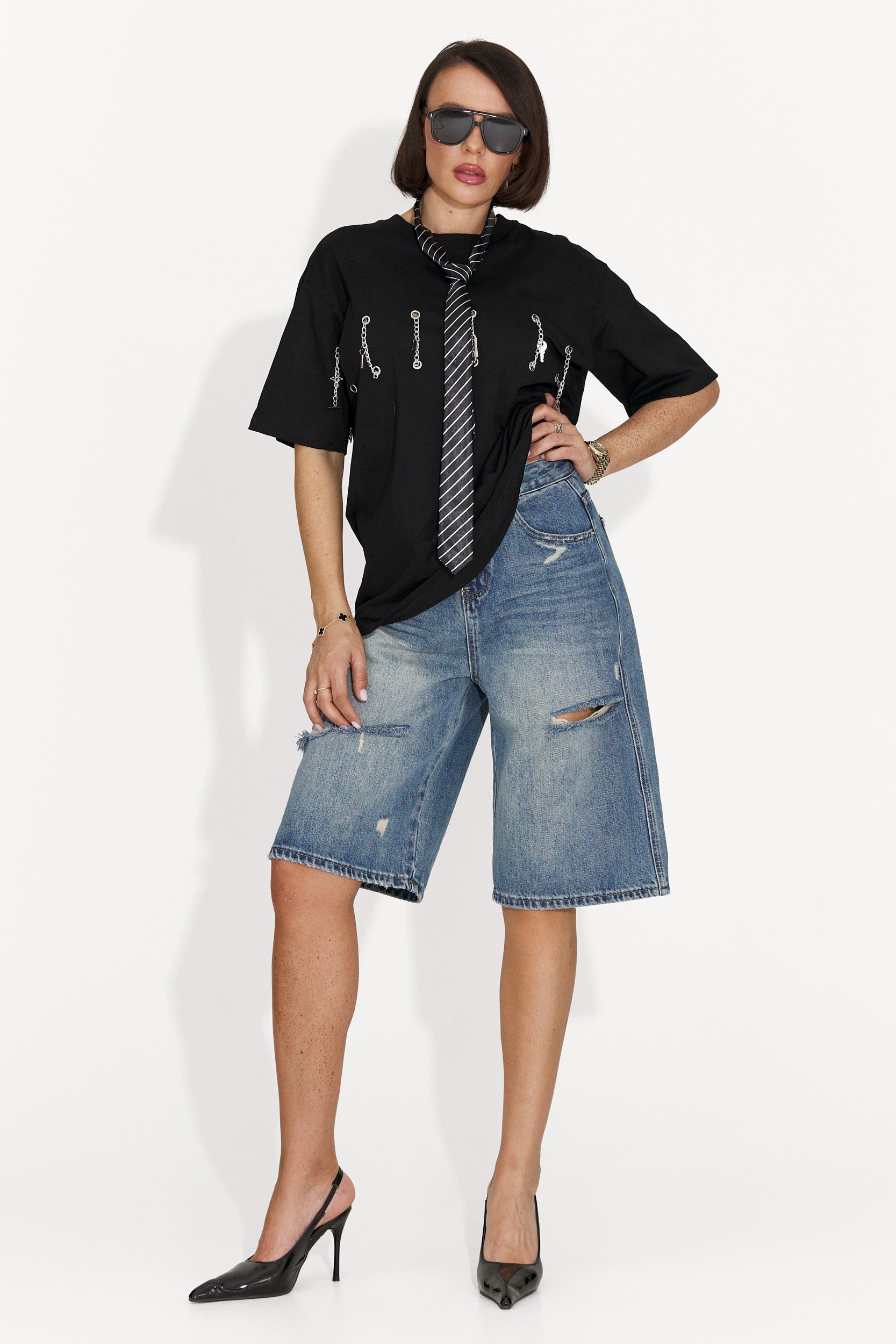 Casualowy Czarny T-shirt dla Kobiet Wisteria Bogas