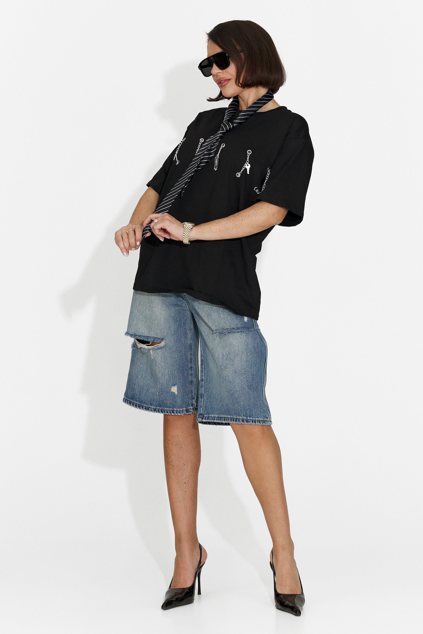 Casualowy Czarny T-shirt dla Kobiet Wisteria Bogas