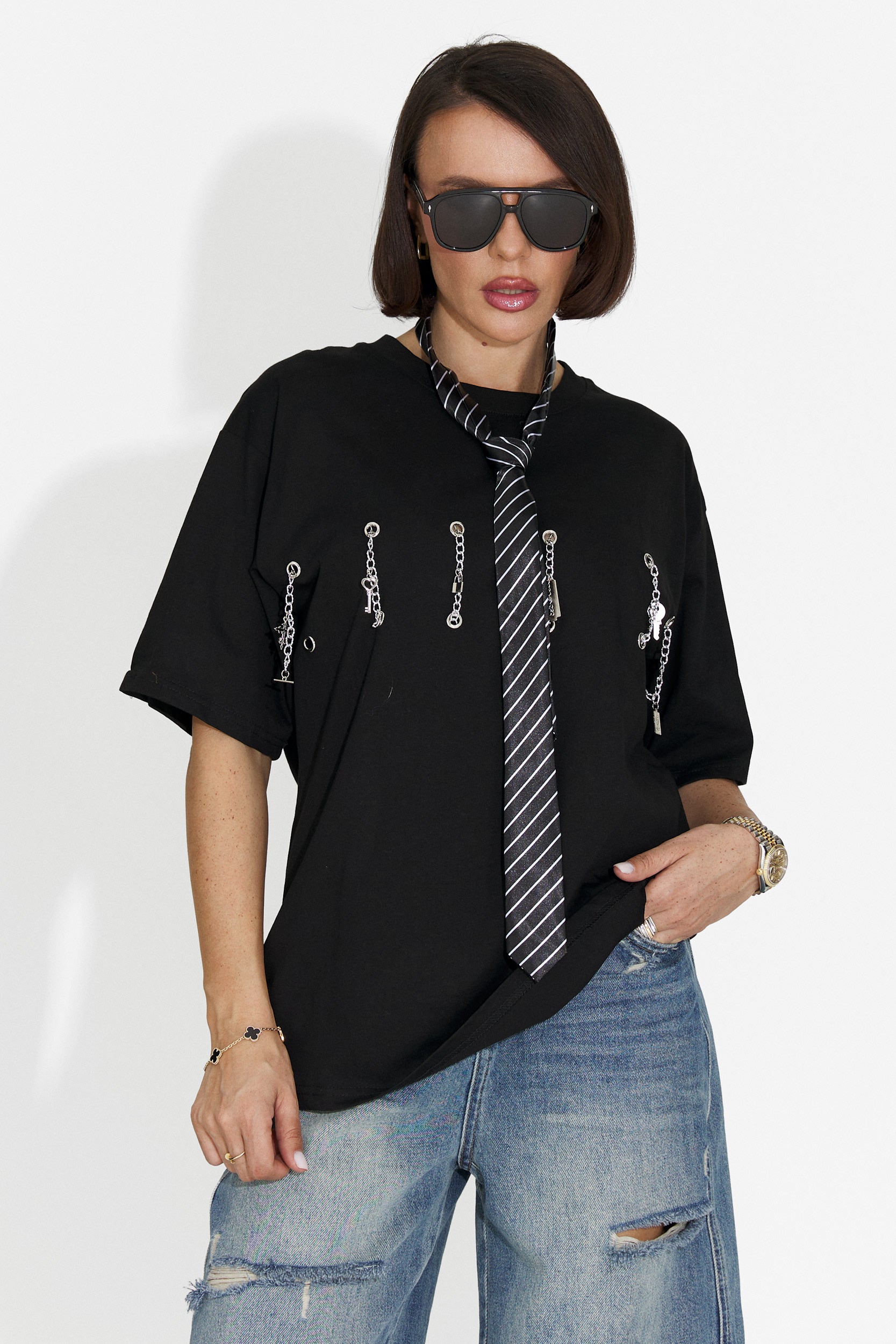 Casualowy Czarny T-shirt dla Kobiet Wisteria Bogas