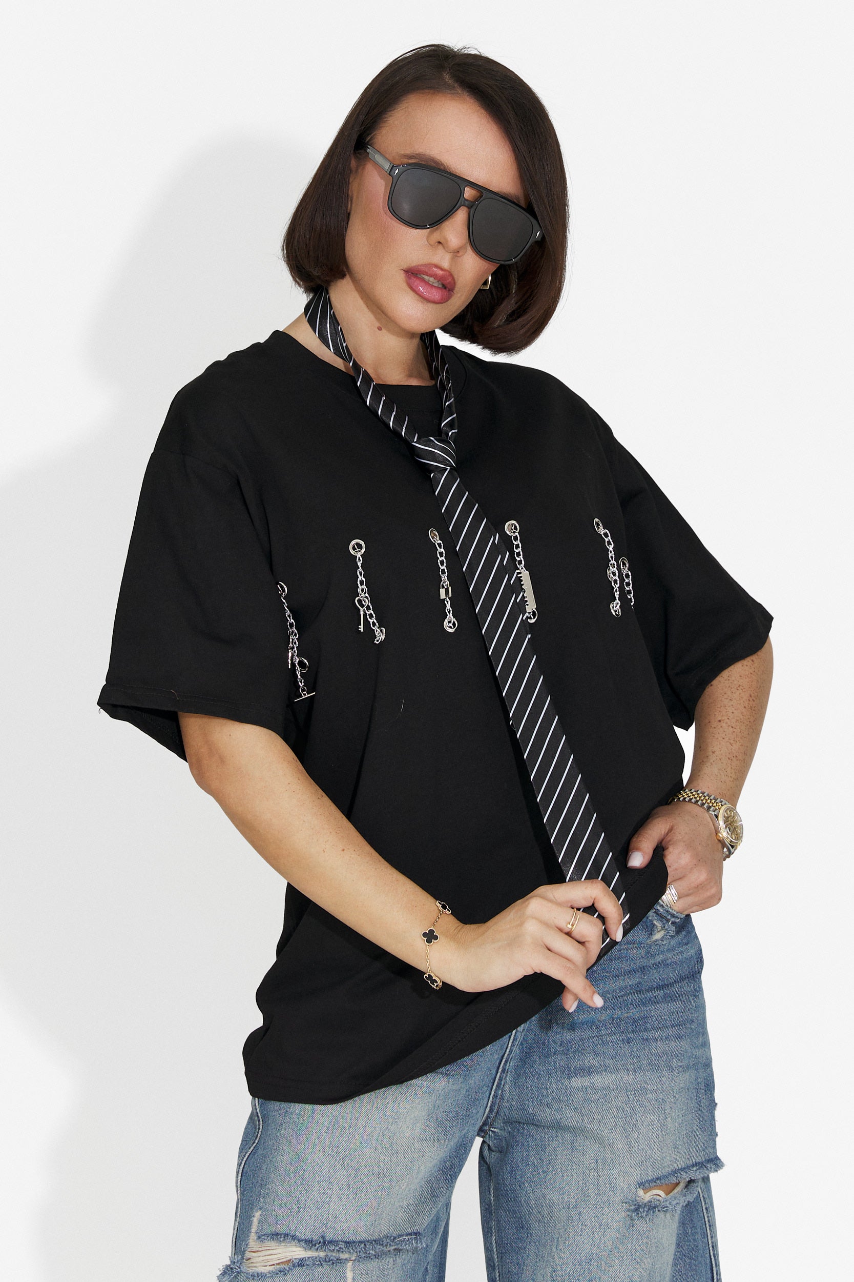 Casualowy Czarny T-shirt dla Kobiet Wisteria Bogas