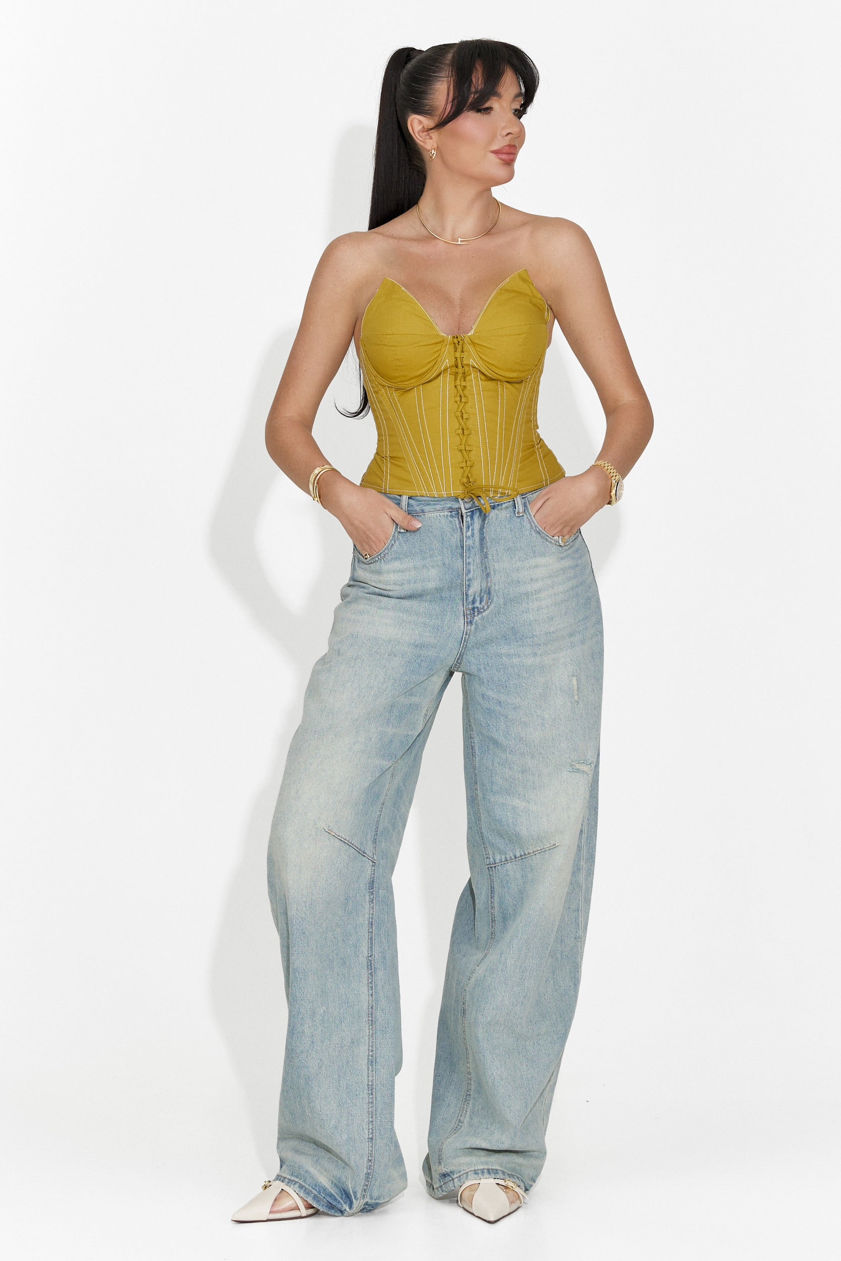 Elegancki Khaki Korset dla Kobiet Karisa Bogas