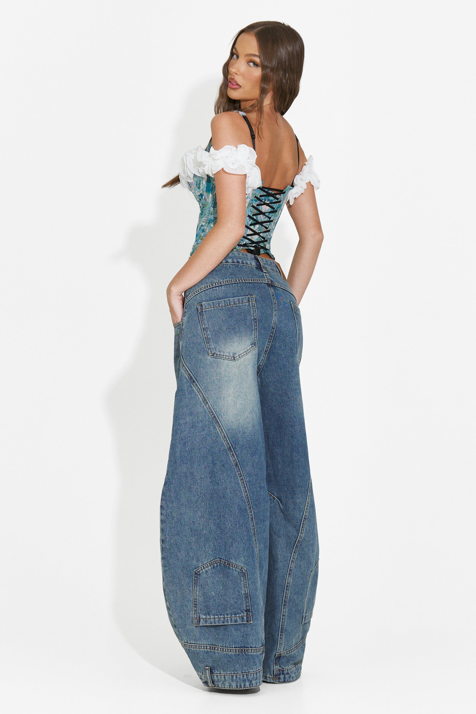 Granatowe dżinsy damskie casual Renelia Bogas