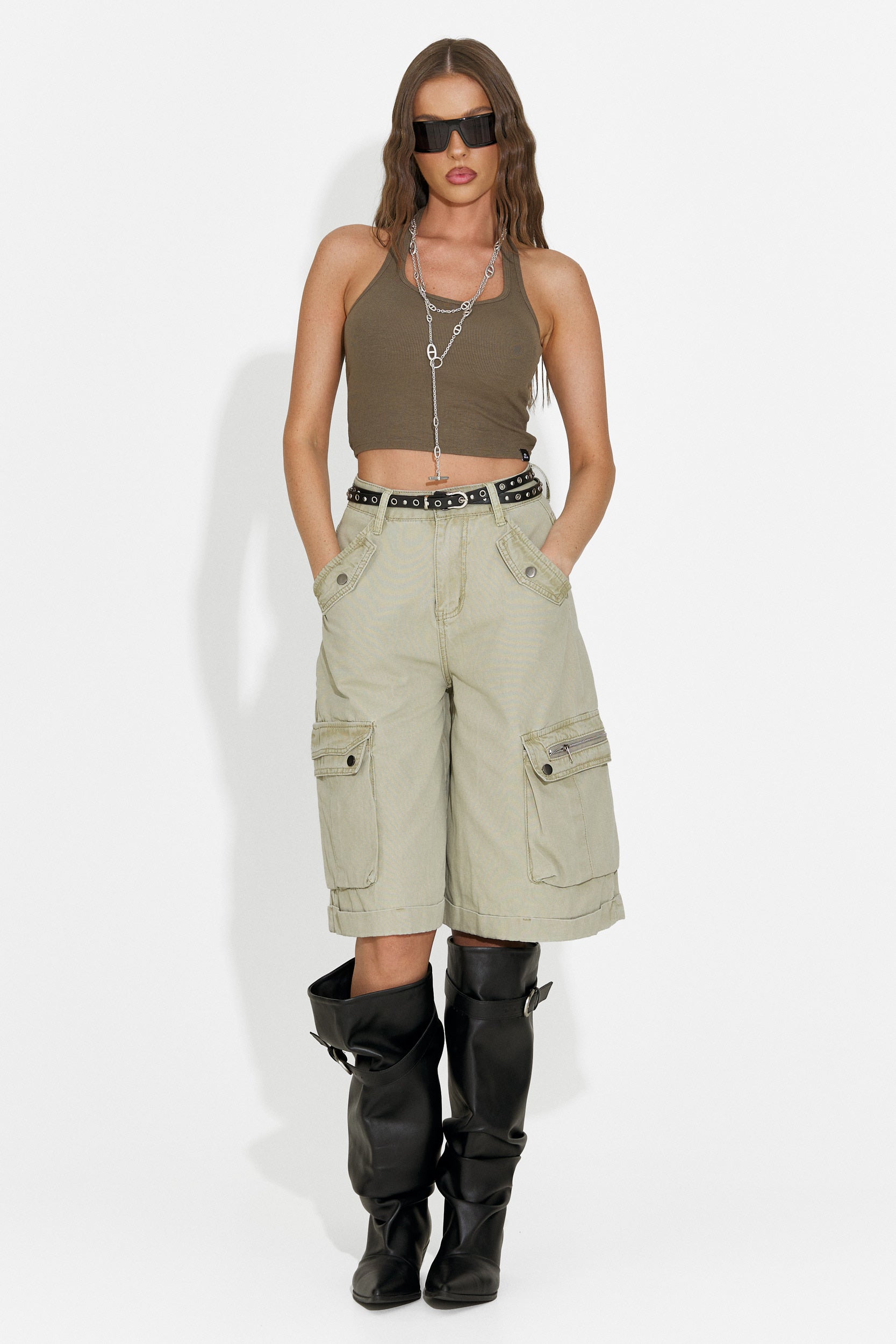 Yulanda Bogas Casualne Khaki Damskie Jeansy