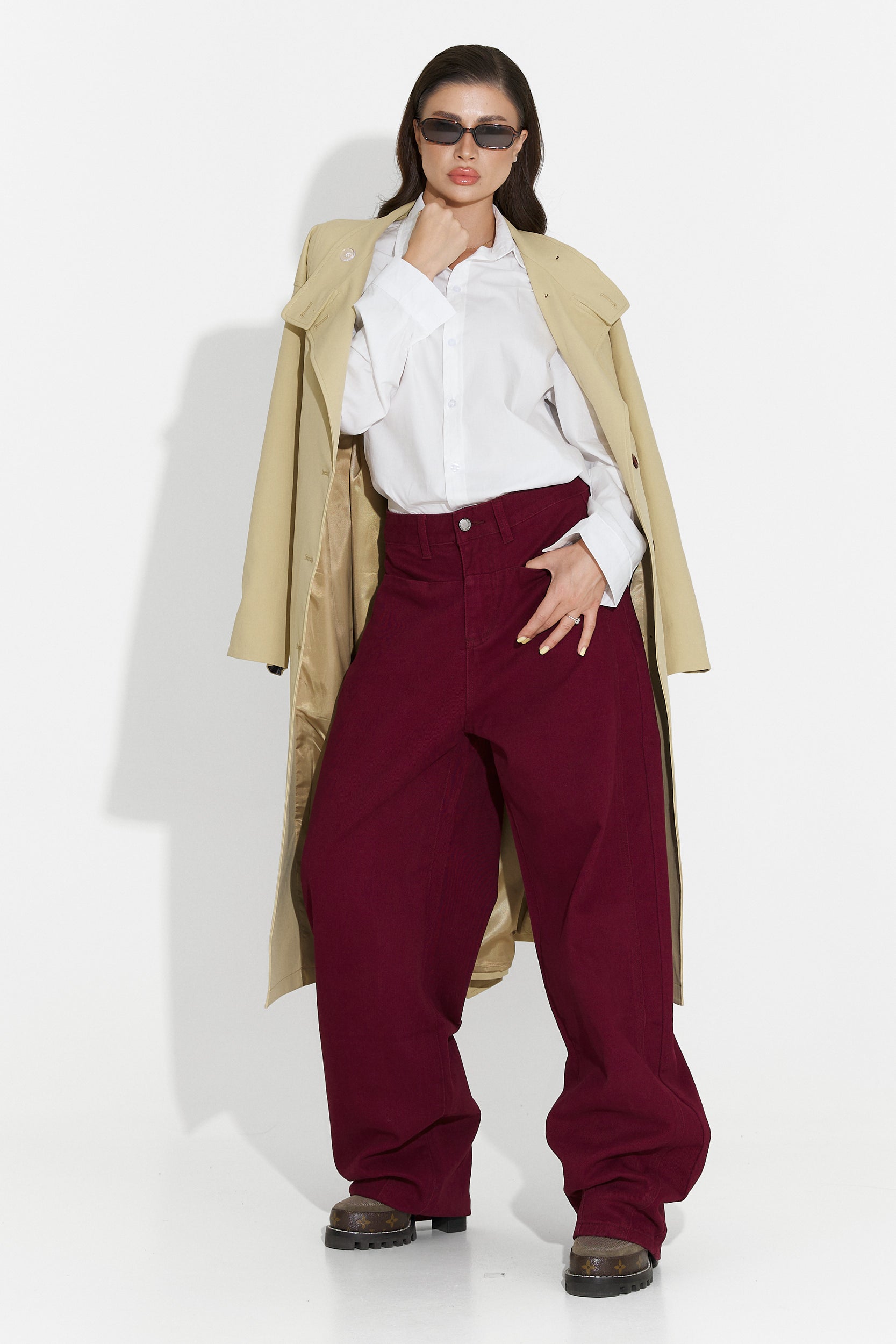 Burgundowe dżinsy damskie casual Jacklyn Bogas