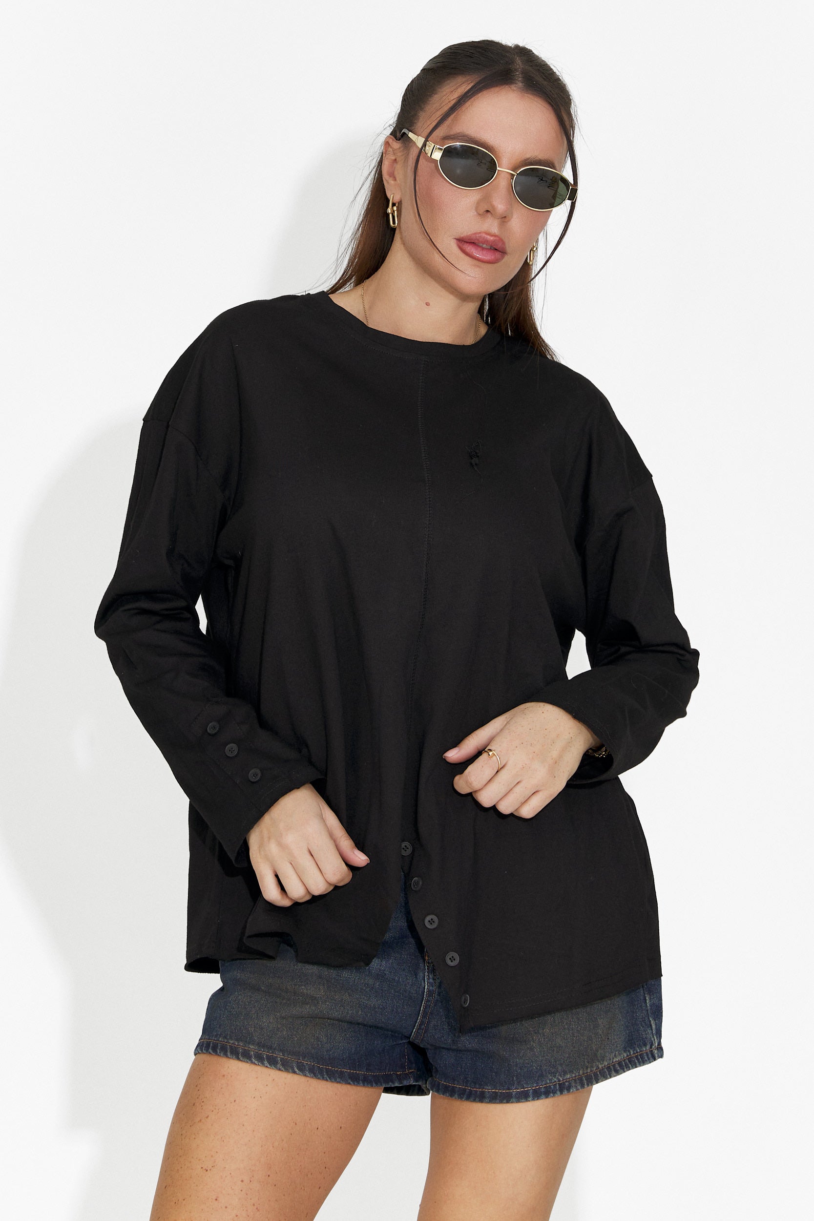 Codzienna Czarna Bluzka dla Kobiet Chandana Bogas