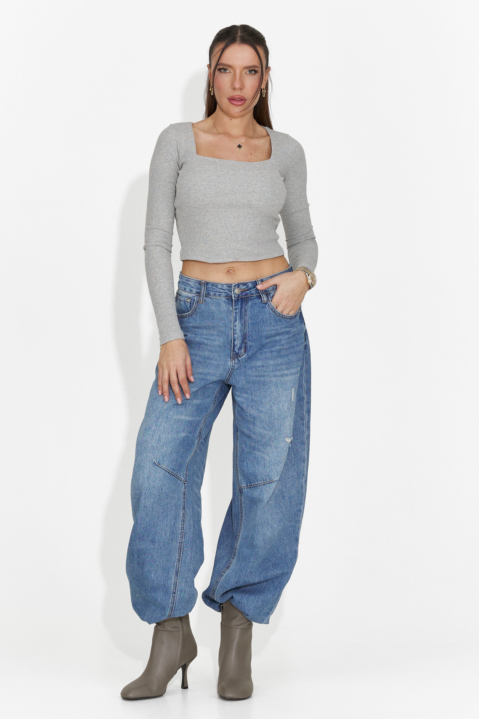 Damska Bluzka w Kolorze Szarym Dariana Bogas