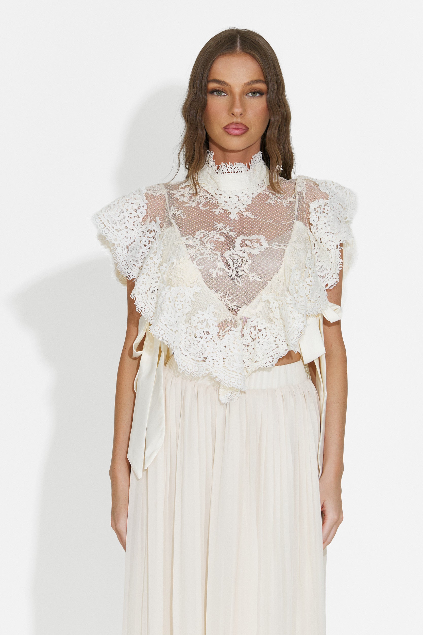 Damski elegancki beżowy top bandeau Abraham Bogas