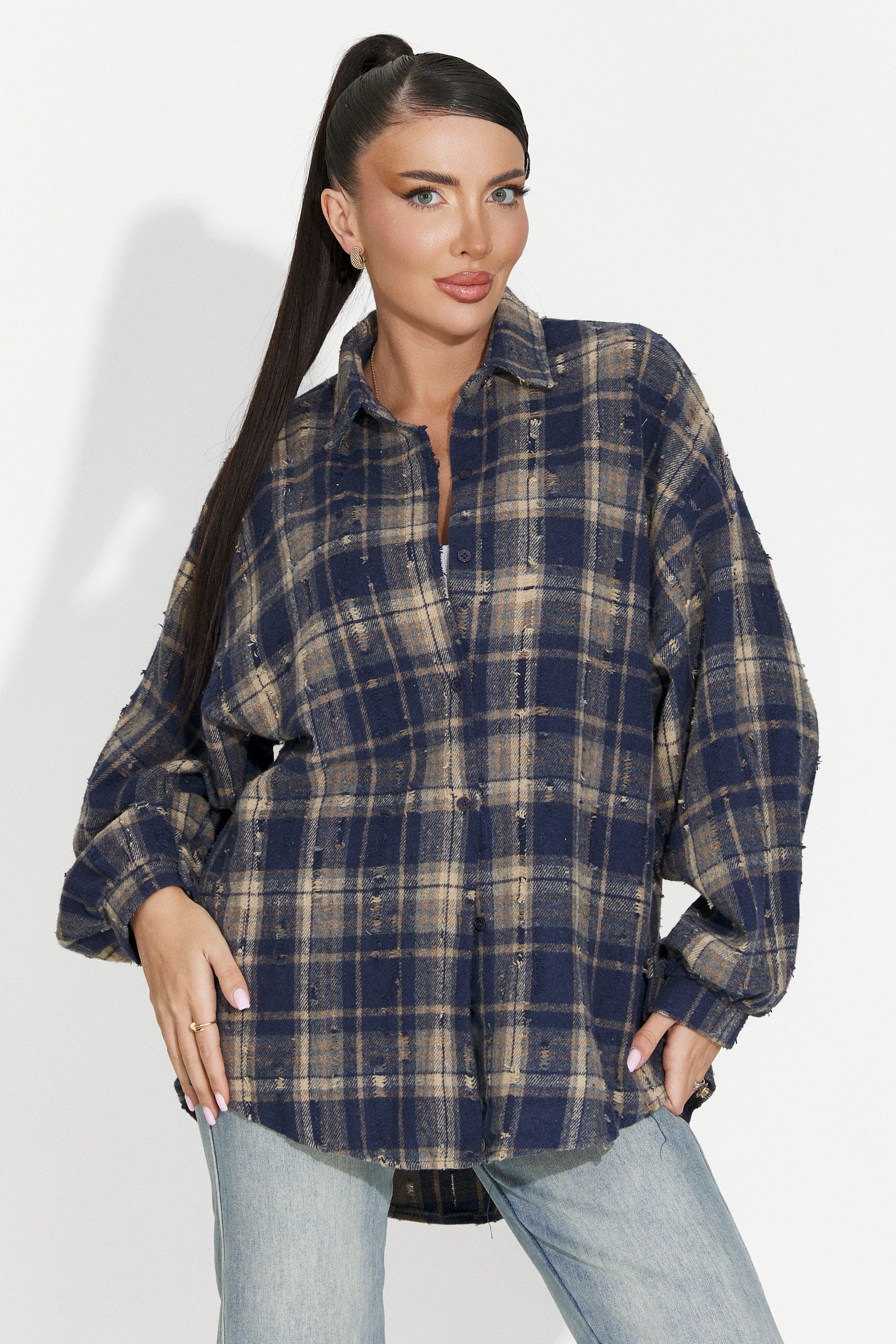 Jasara Bogas Casualowa Granatowa Koszula Damska