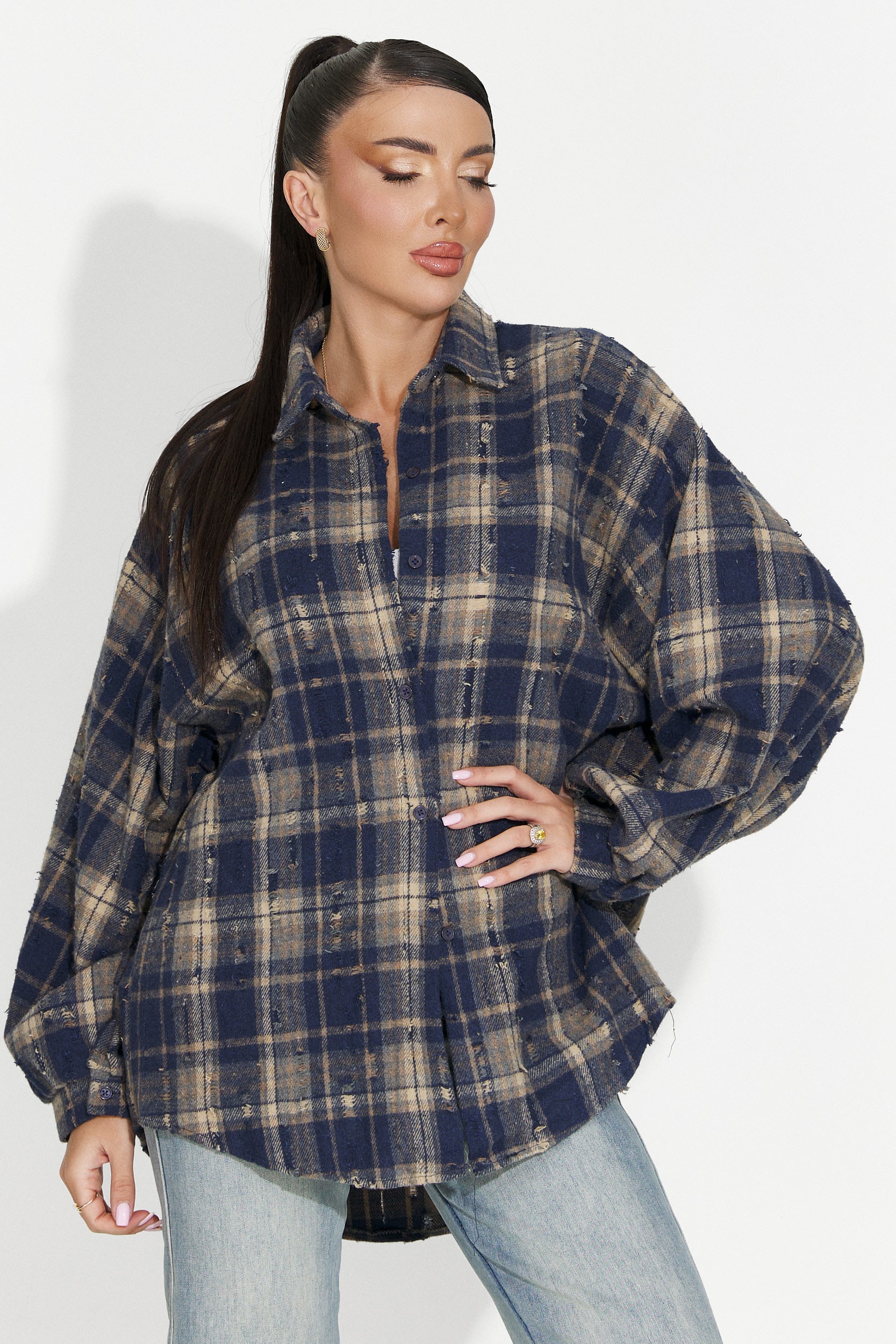 Jasara Bogas Casualowa Granatowa Koszula Damska