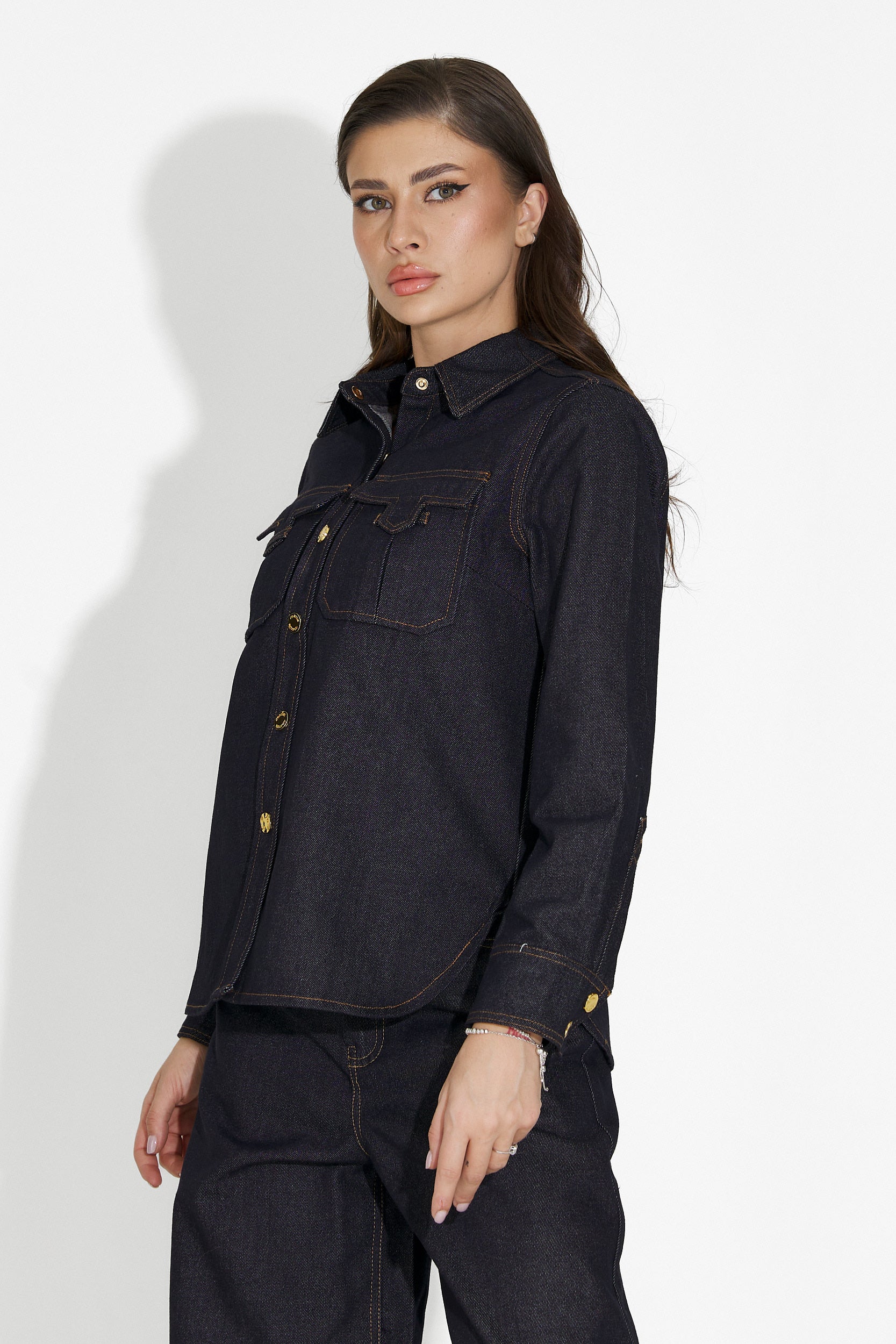 Granatowa, codzienna koszula dla kobiet Melena Bogas