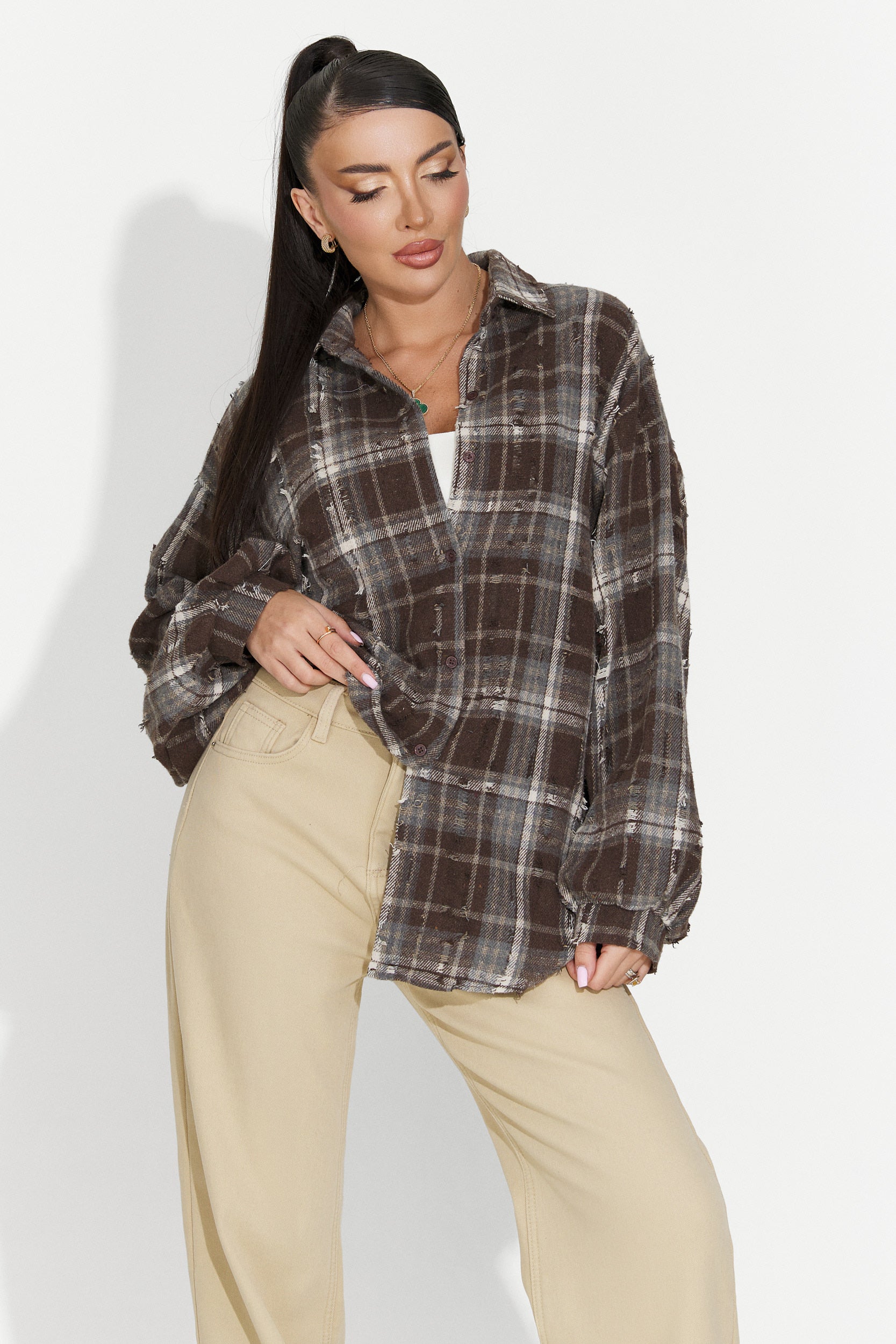 Jasara Bogas Casualna Brązowa Koszula Damska