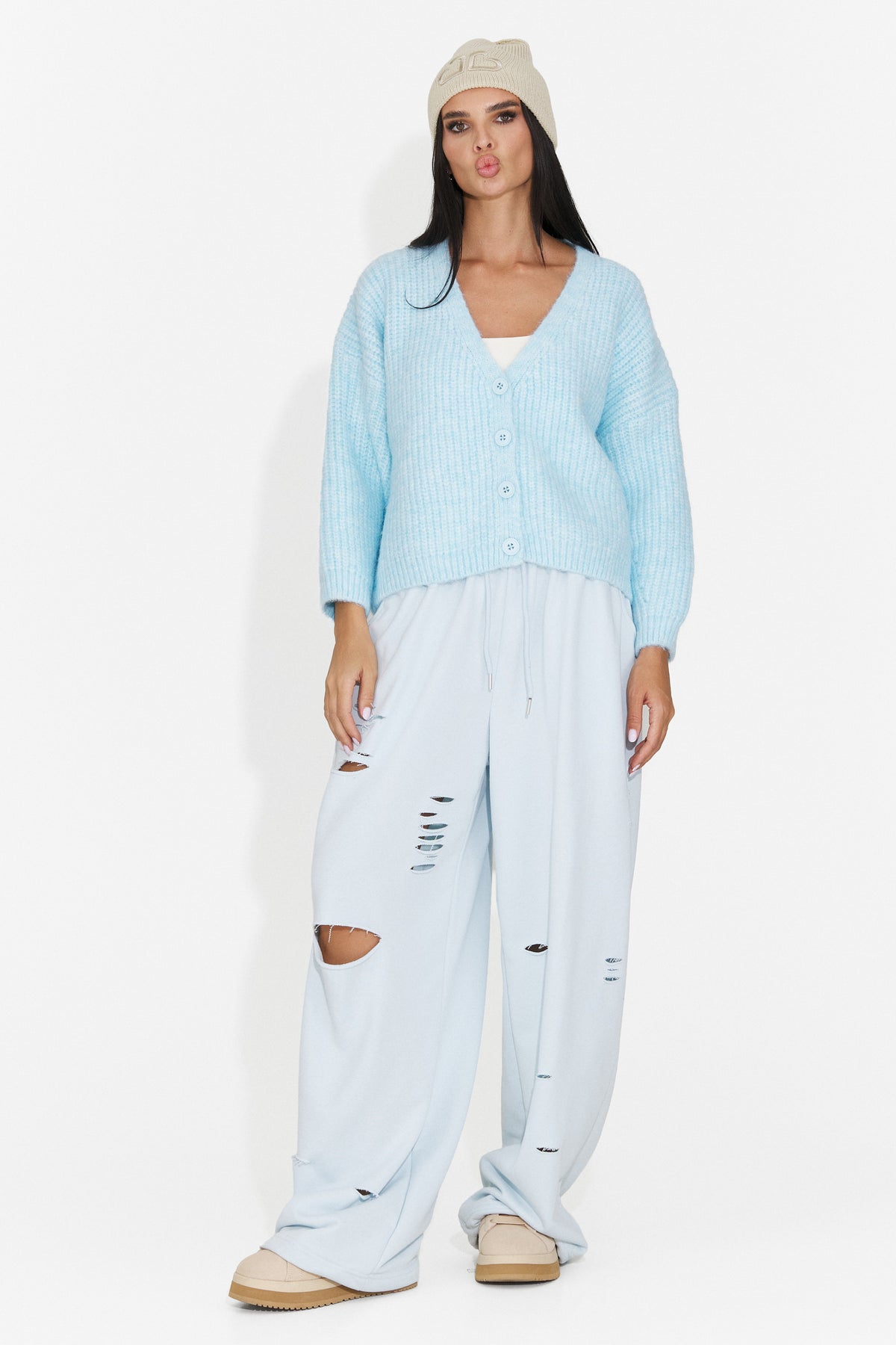 Cardigan casual bleu Dyroliara Bogas