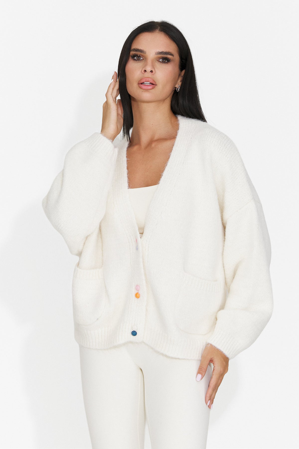 Cardigan casual crem Druveuia Bogas