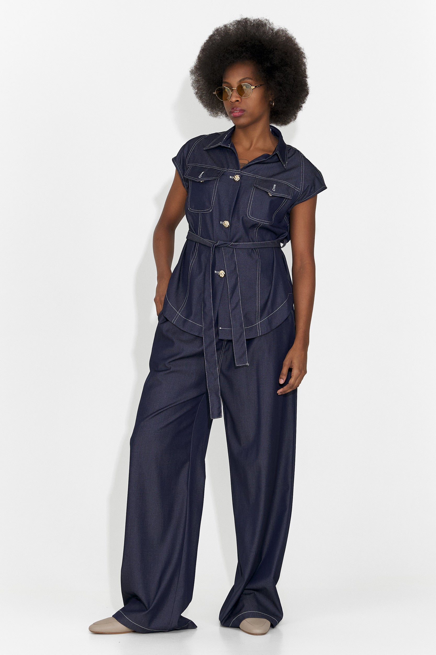 Granatowy, codzienny garnitur dla kobiet Enolia Bogas