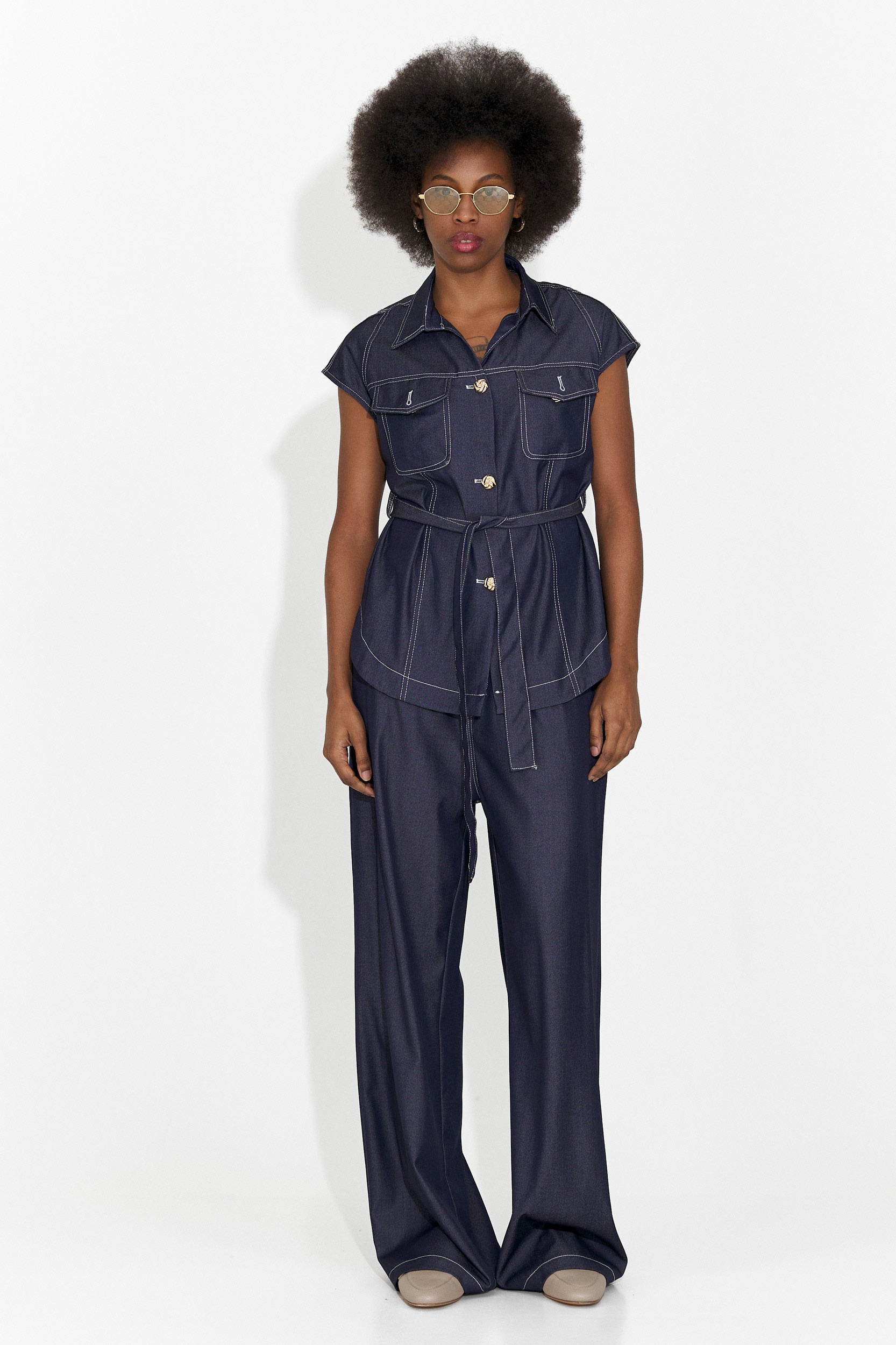 Granatowy, codzienny garnitur dla kobiet Enolia Bogas