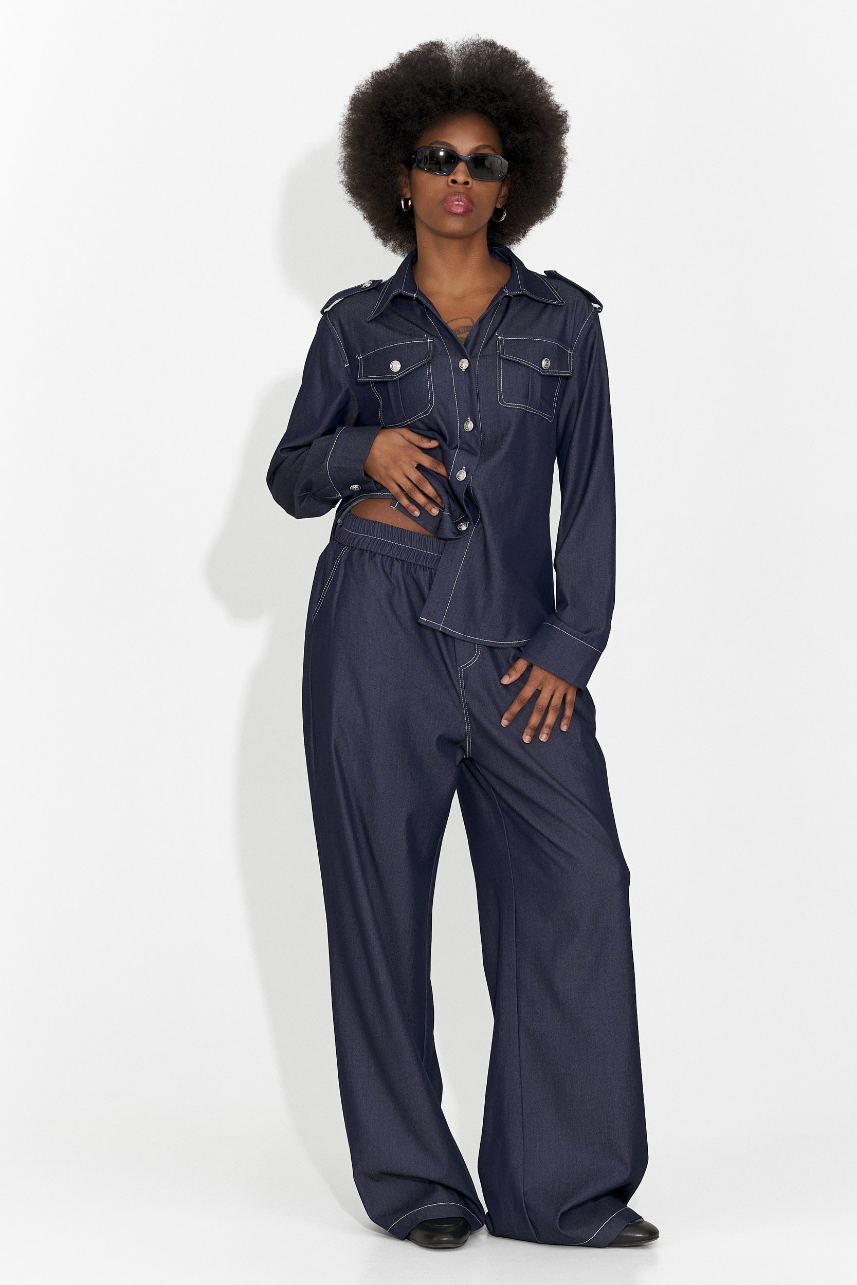 Granatowy, codzienny garnitur damski Vertija Bogas