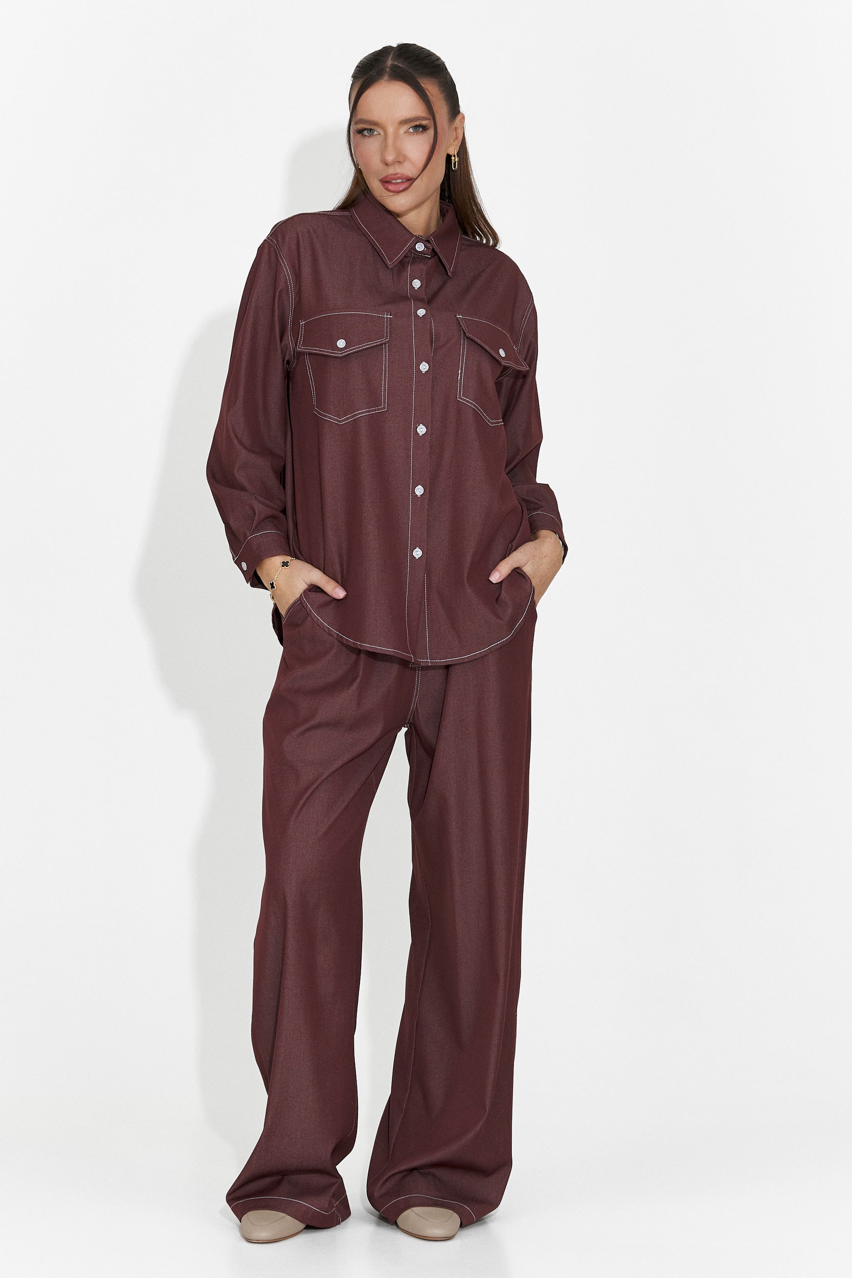 Zunaira Bogas Casualny Garnitur dla Kobiet w Kolorze Bordowym